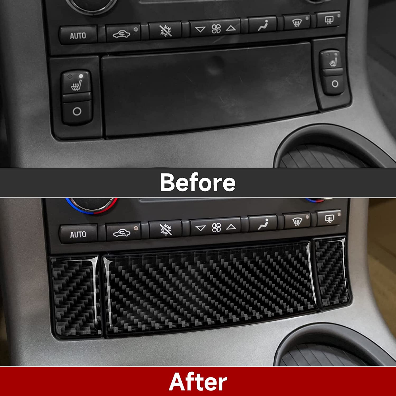 Car Center Storage Seat Heating Button Cover Carbon Fiber Interior Trim Decal Compatible with C6 2005 2006 2007 2008 2009 2010 2011 2012 2013 Accessories - Delicate Leather