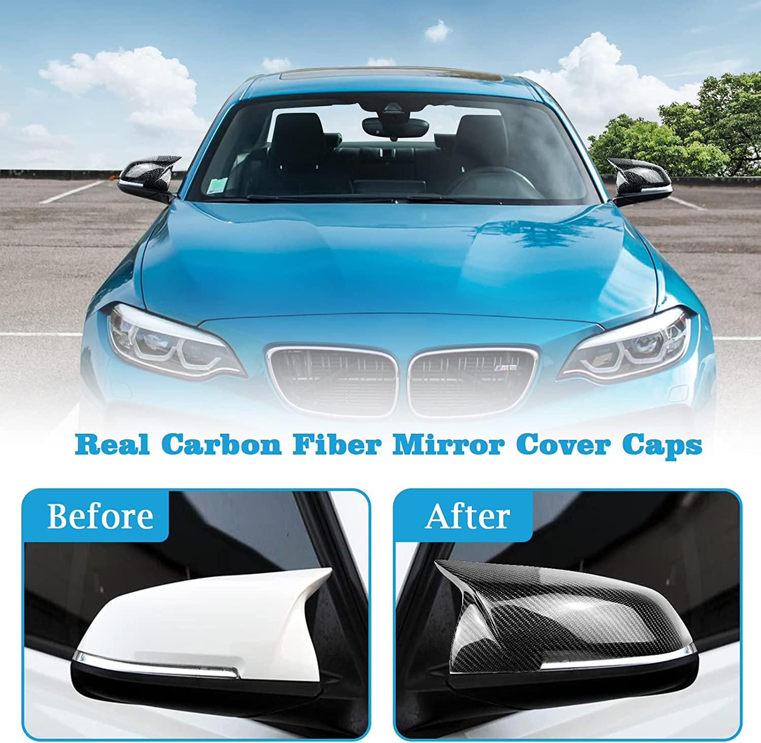 Carbon Fiber Mirror Cap Covers Replacement for F20 F22 F23 F30 F31 F32 F33 F36 F87 M2 X1 E84 Side Real Carbon Fiber Mirror Cover Caps - Delicate Leather