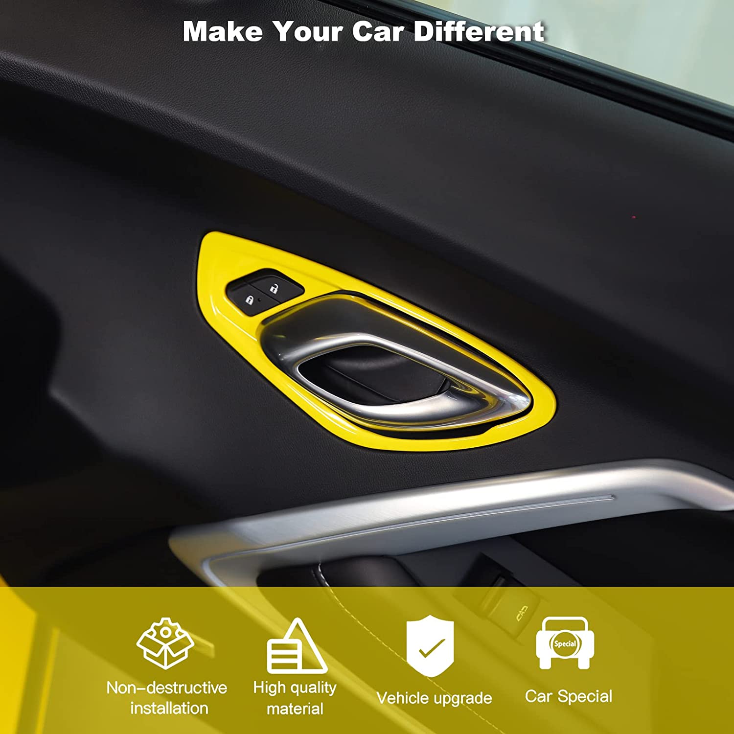 Door Inner Grab Handle Cover Frame ABS Decor Trim Interior Accessories for Camaro 2017-2022 - Delicate Leather