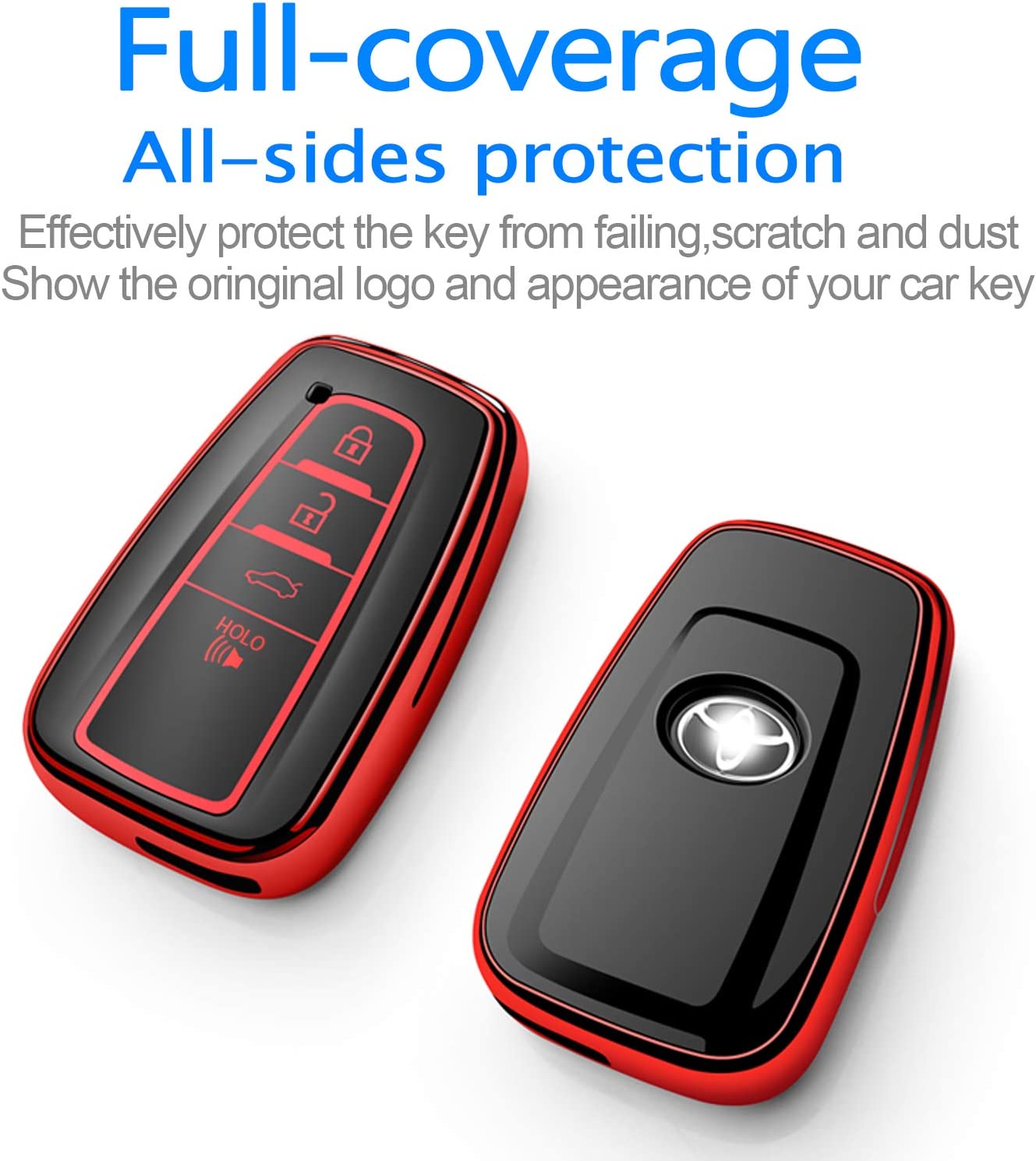 Toyota Key Fob Cover with Keychain,Special Soft TPU Key Case Protector Compatible with 2018-2022 RAV4 Camry Avalon Corolla Highlander C-HR Prius - Delicate Leather