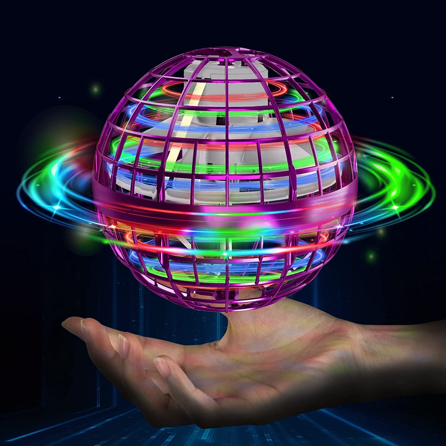 Flying Orb Ball Toys 360°Rotating Soaring Hover Orb Boomerang Spinner Magic LED Light Flying Ball Toys Hand Controlled Spinning Drone Ball Safe for Kids Adults Indoor Outdoor - Delicate Leather