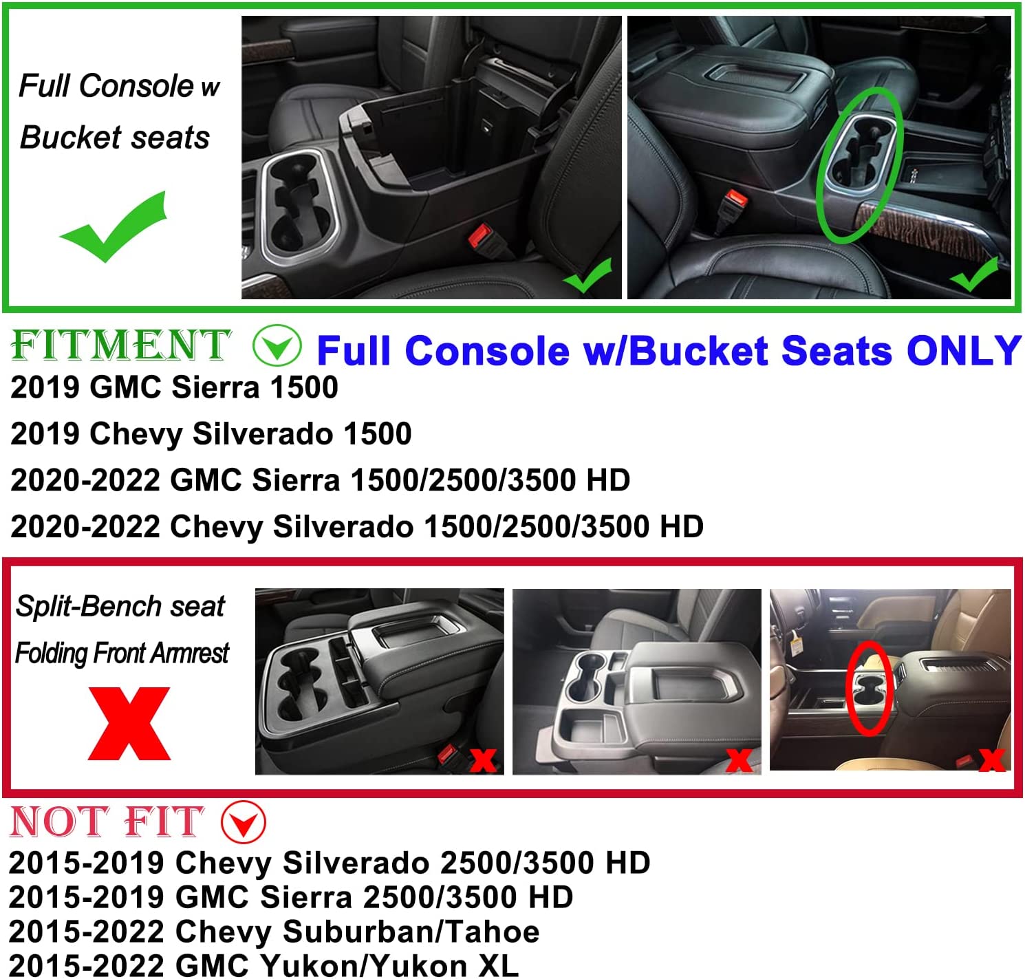 Center Console Organizer Tray Compatible with (2019-2022) Chevy Silverado 1500/GMC Sierra 1500 and 2020 2021 2022 Silverado/Sierra 2500/3500 HD - Full Console w/Bucket Seats ONLY - Delicate Leather