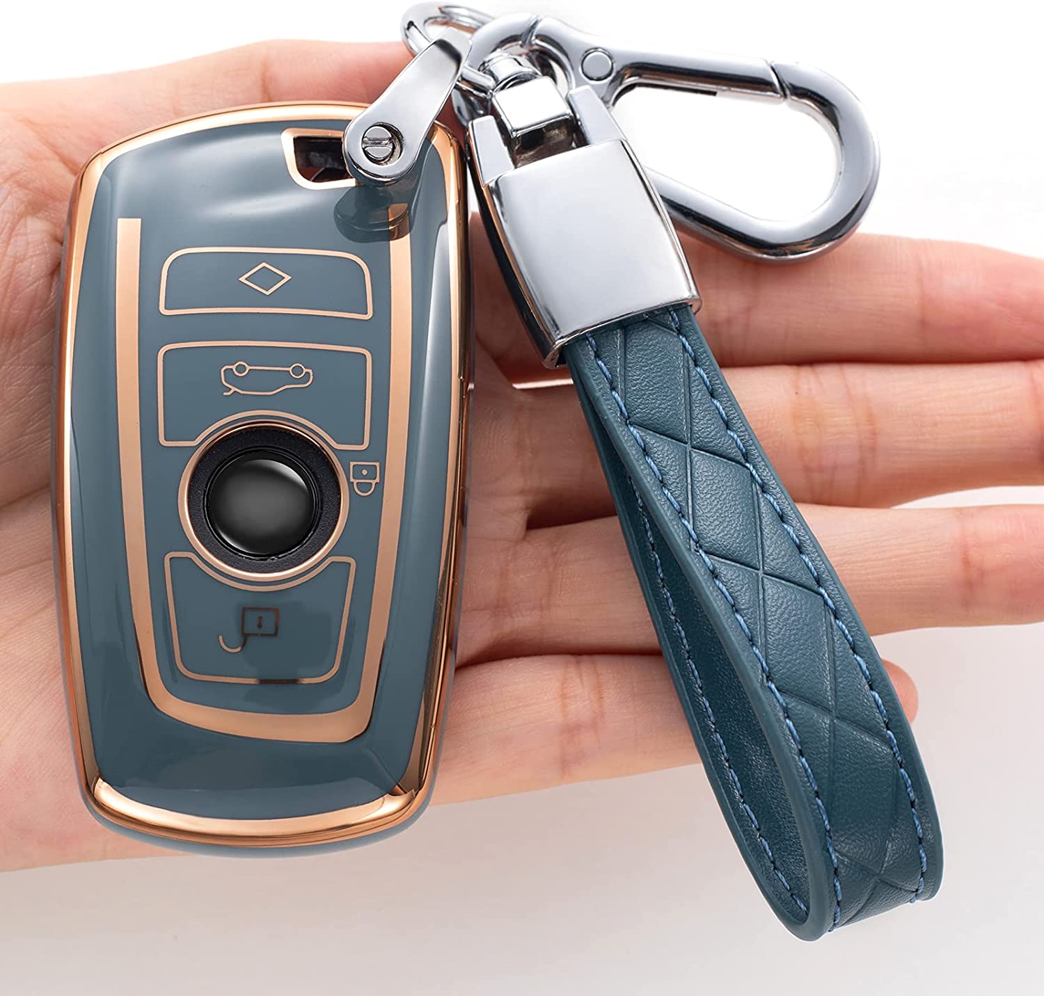 Key Fob Cover for BMW, Key Fob Case for BMW 1 3 4 5 6 7 Series X3 X4 M5 M6 GT3 GT5 Remote Control Key Premium Soft TPU Anti-dust Full Protection - Delicate Leather