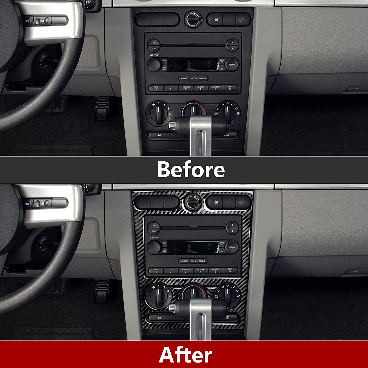 Car Center Console CD Panel Sticker Decal Carbon Fiber Interior Trim Cover Compatible with GT 2005 2006 2007 2008 2009 S197 Accessories - Delicate Leather