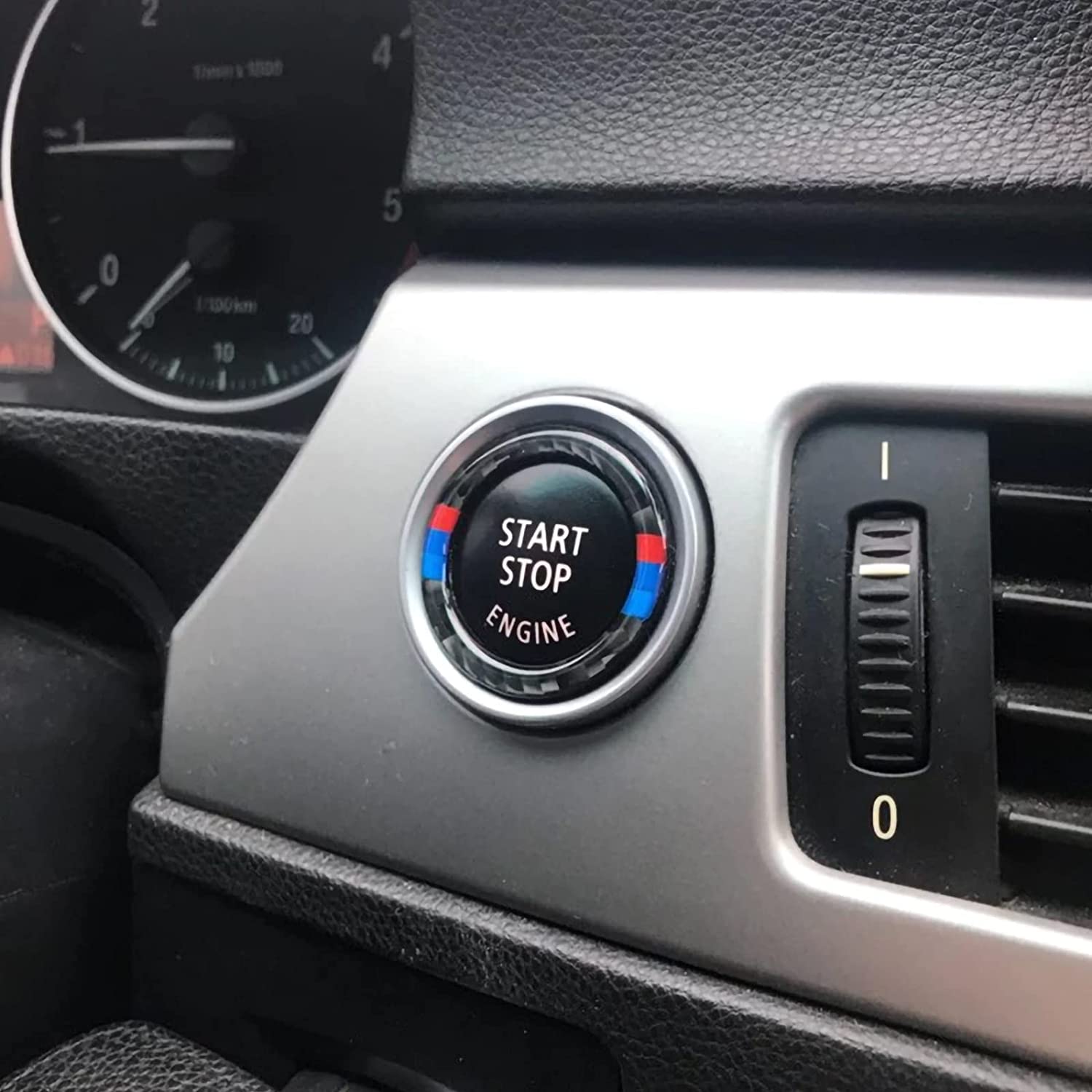 Car Engine Start Stop Button Ring Cover Sticker Decal Carbon Fiber Trim fits for E90 E92 E93 2005 2006 2007 2008 2009 2010 2011 2012 Accessories - Delicate Leather