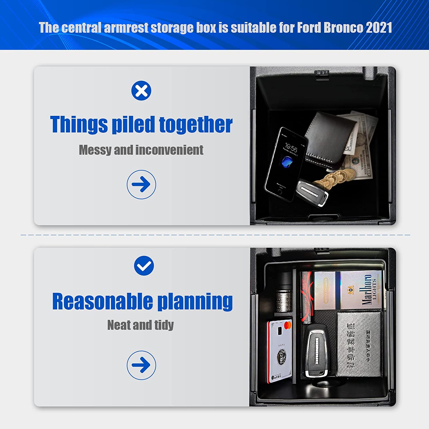 Accessories 2021 2022 Center Console Organizer Insert Tray Armrest Storage Box - Delicate Leather