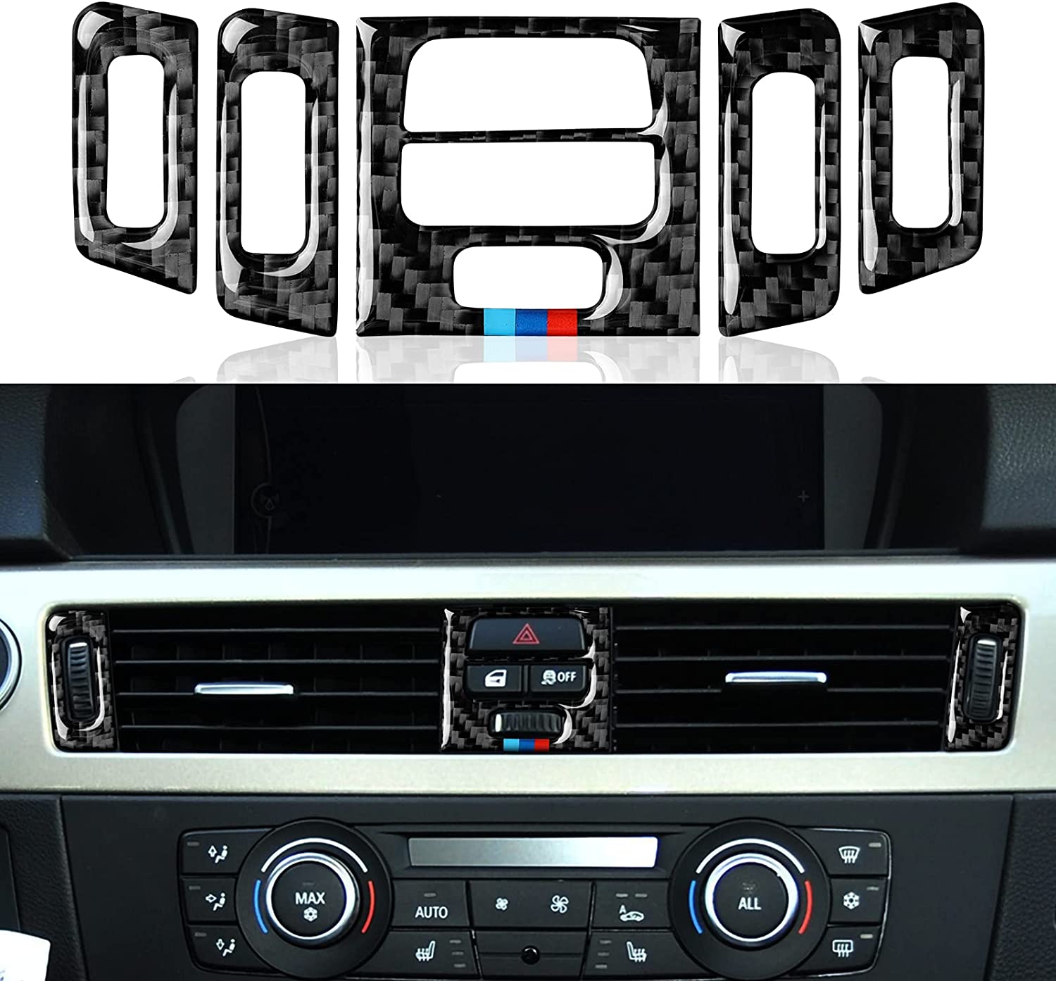 Car Center Console Panel Trim AC Vent Air Conditioner Sticker Carbon Fiber Decal fits for E90 E92 E93 2005 2006 2007 2008 2009 2010 2011 2012 Accessories - Delicate Leather