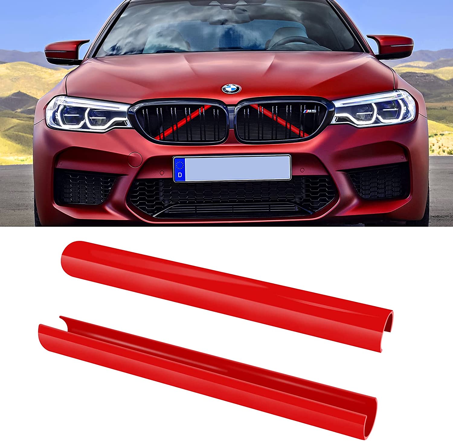 Compatible with Grill Inserts Trims for 1 2 3 4 5 6 7 Series, F20 F22 F30 F32 G30 G32 G11 G12, Compatible with V Brace Wrap Covers Red Grill Stripes Grille Inserts Stripes Wrap - Delicate Leather
