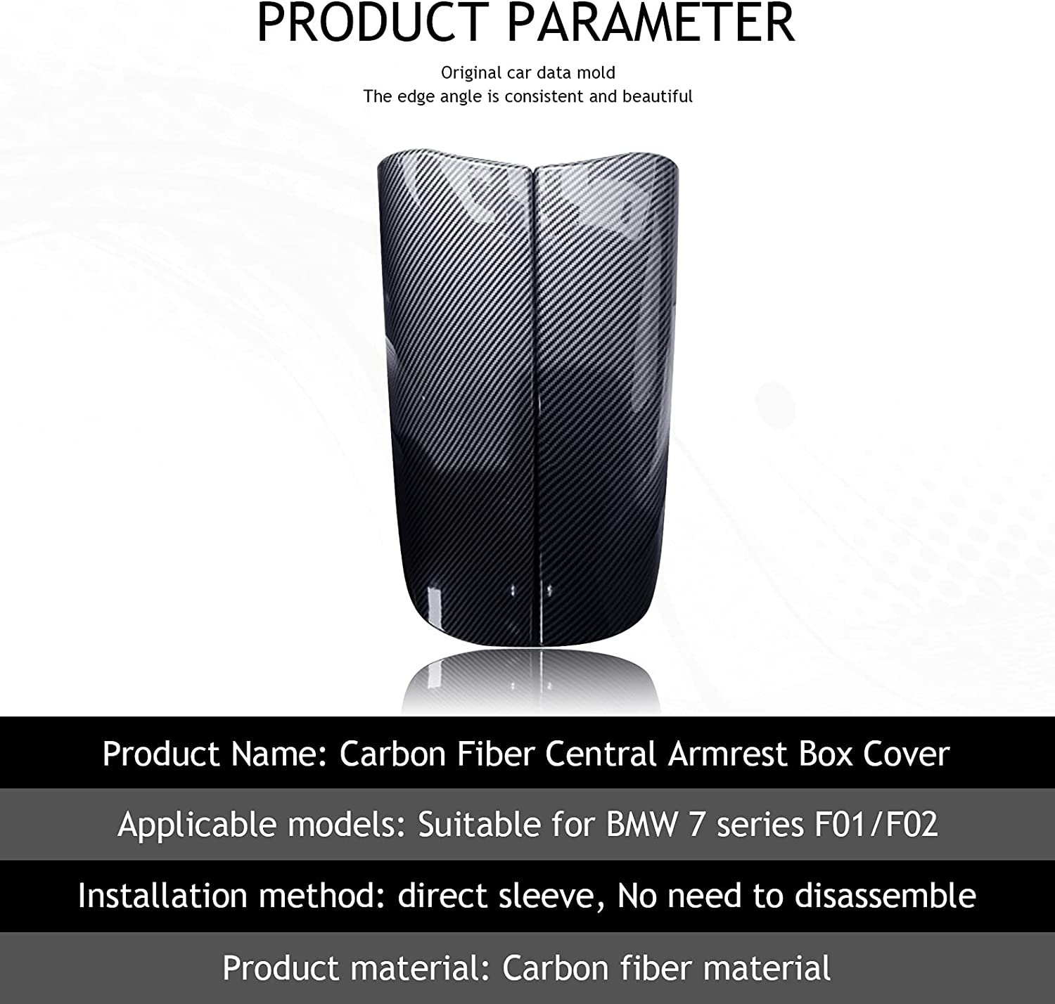 Center Armrest Box Cover for F01 F02, Carbon Fiber Console Box Storage Box Trim Covers for 7 Series 2009-2015 - Delicate Leather