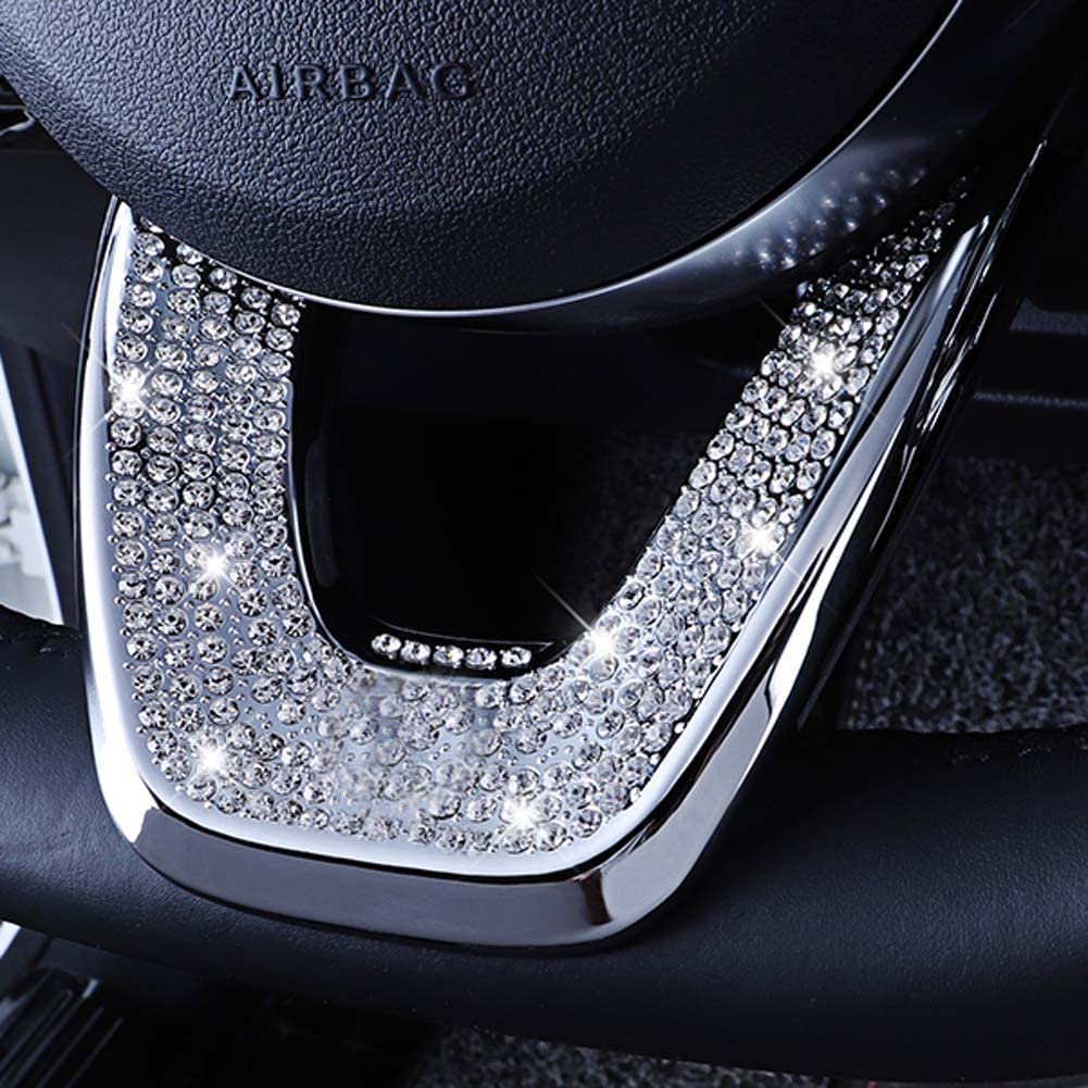 Pursuestar Bling Bling Crystal Steering Wheel Cover U Shape Trim Sticker Car Interior Accessories Decoration for New A B Class GLA CLA 2020 2021 2022 - Delicate Leather
