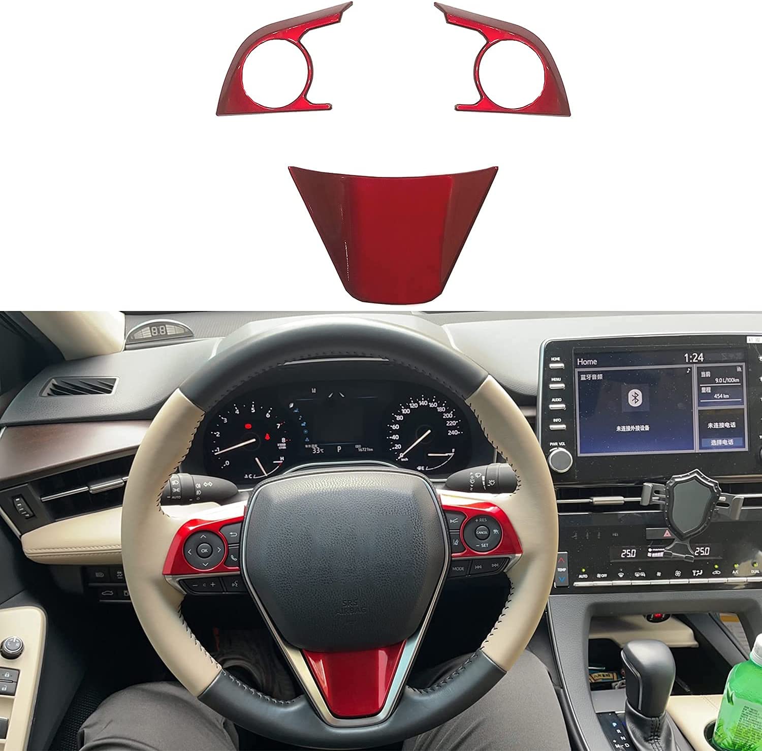 3Pcs ABS Sport Blue Interior Decoration Steering Wheel Button Cover Molding Sticker Accessories Trim Compatible with Camry 2018-2023,for Avalon 2019-2022 - Delicate Leather