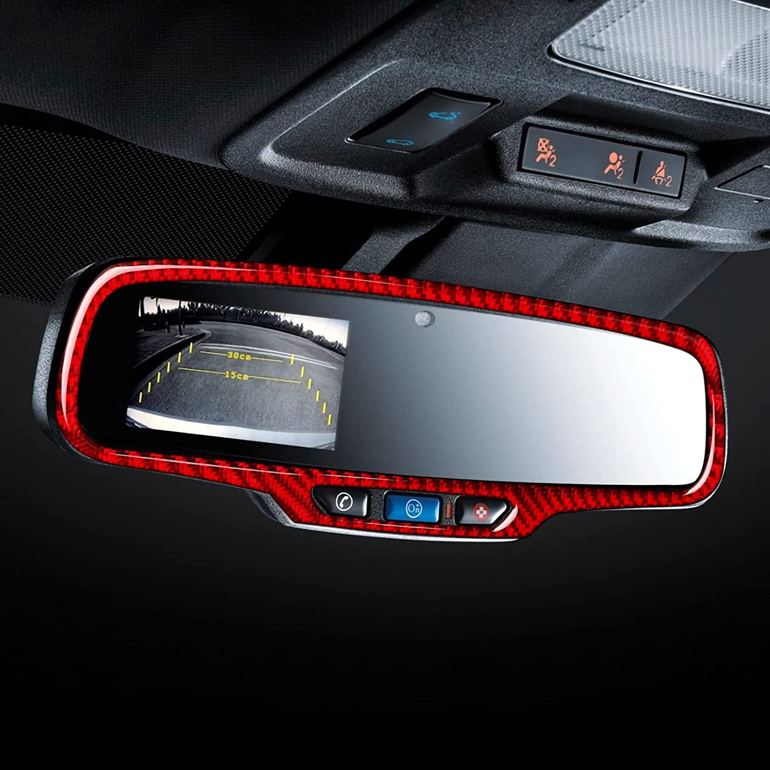 Car Rear View Mirror Sticker Decal Carbon Fiber Interior Trim Cover for Camaro 2010 2011 2012 2013 2014 2015 Car Accessories - Delicate Leather