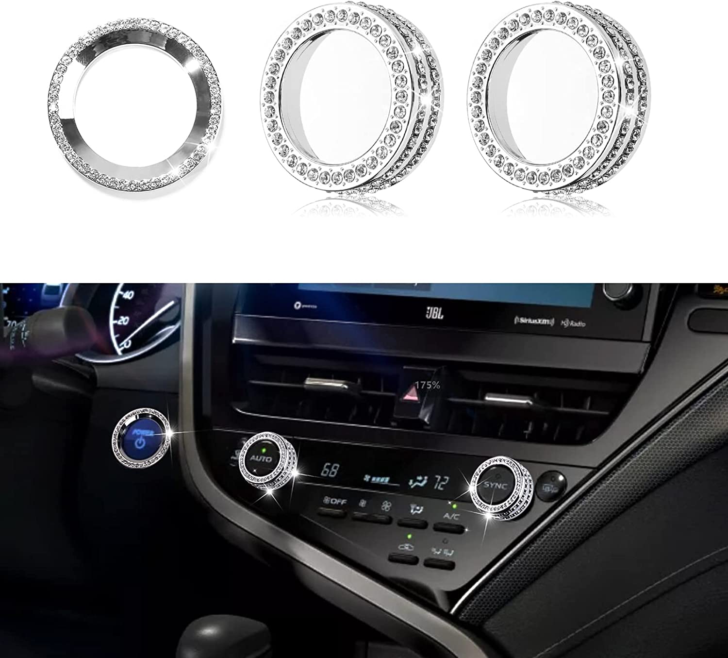 3Pcs Compatible with Camry 2023 2022 2021 Accessories Car Auto Air Conditioning AC Button Cover Trims with Engine Start Stop Push Button Switch Cover Ring Sporty - Delicate Leather