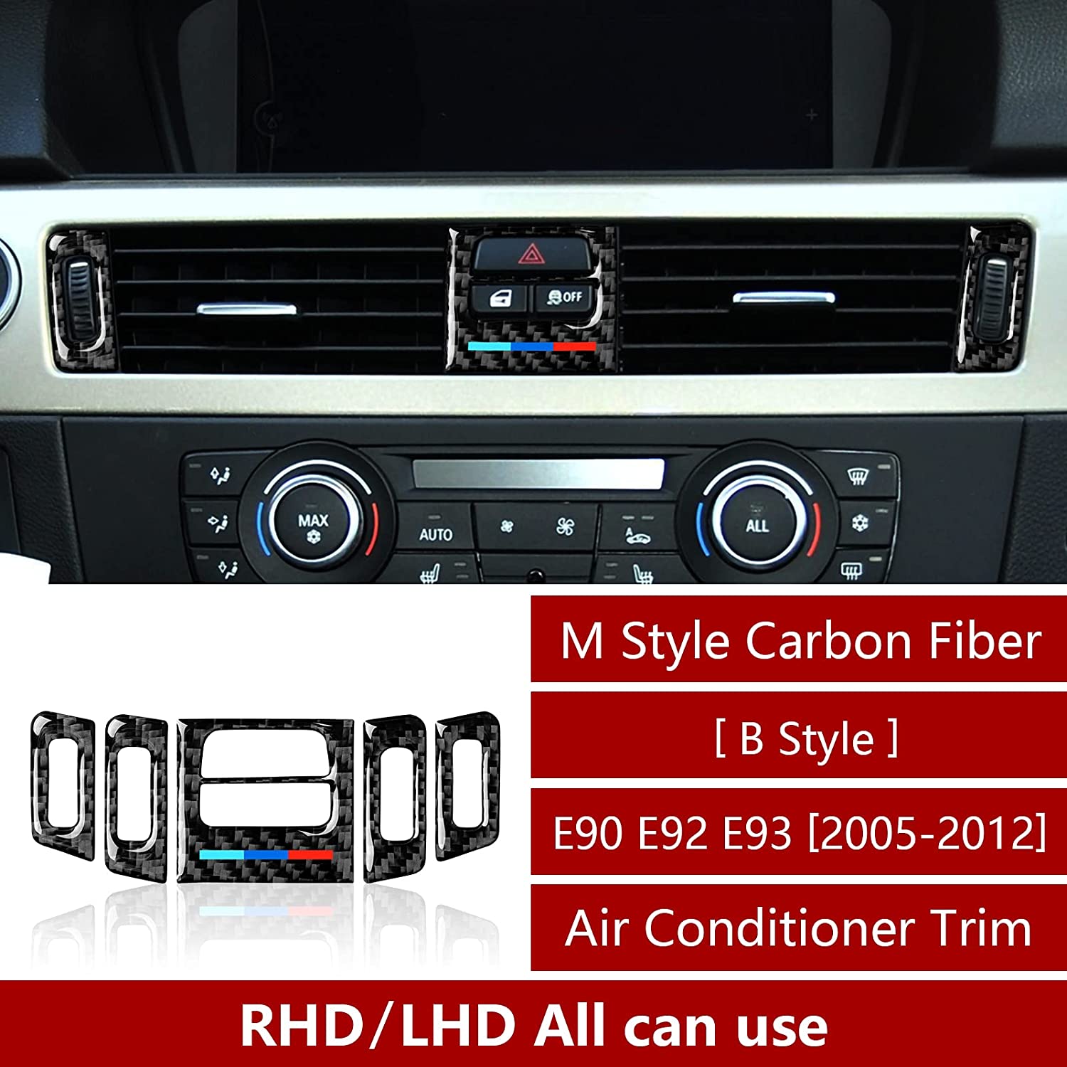 Car Center Console Panel Trim AC Vent Air Conditioner Sticker Carbon Fiber Decal fits for E90 E92 E93 2005 2006 2007 2008 2009 2010 2011 2012 Accessories - Delicate Leather