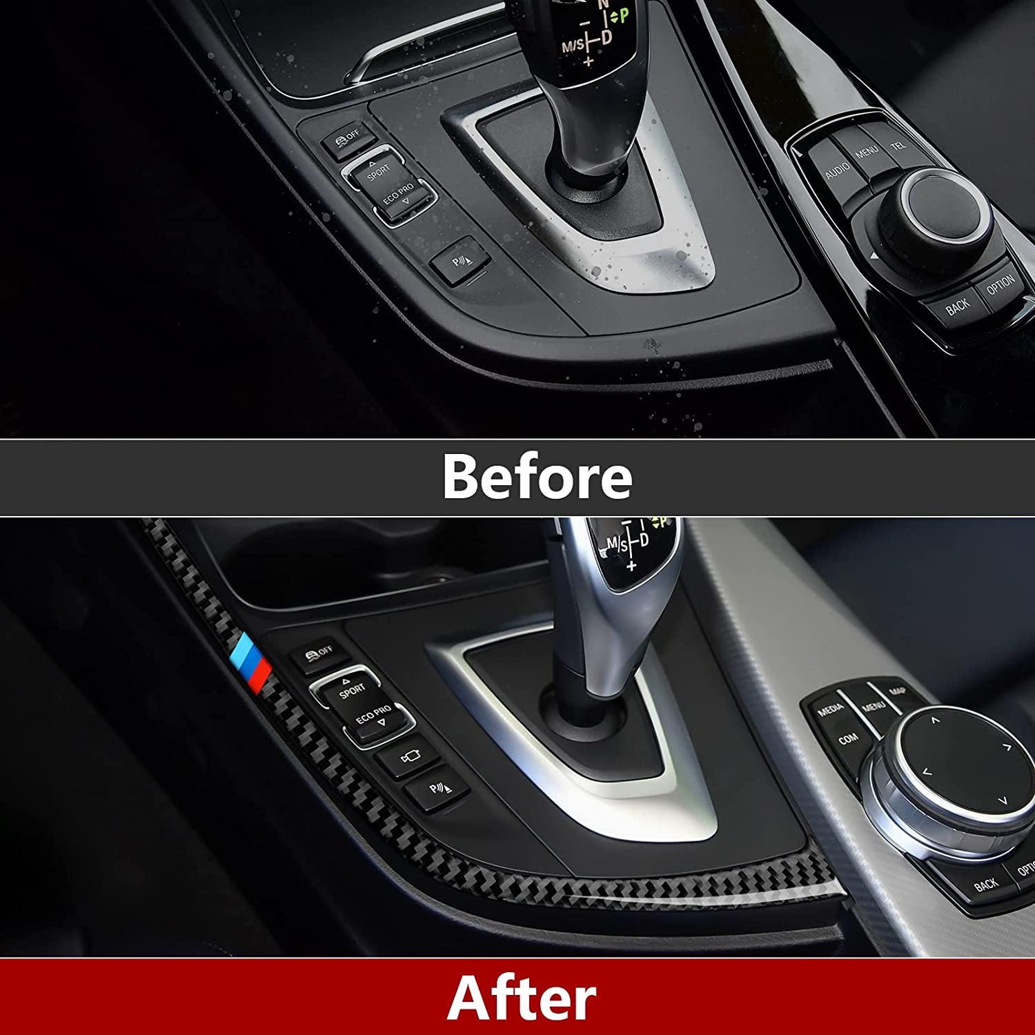 Car Gear Shift Trim Soft Carbon Fiber Decal Sticker Compatible with F30 F31 F34 3GT F32 F33 F36 3 4 Series Accessories, 2012-2020 - Delicate Leather