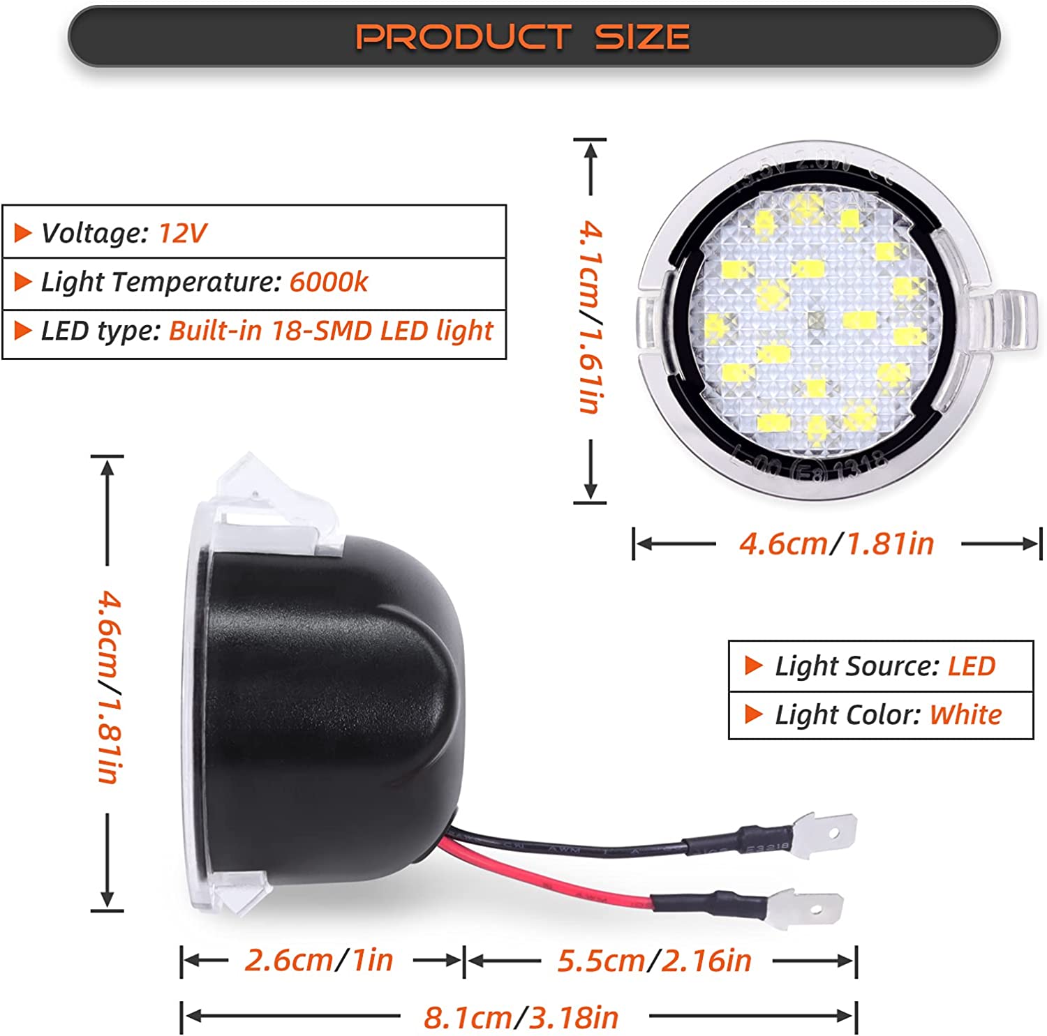 6000K Xenon White Mirror Puddle Light LED Lamp Assembly Replacement Compatible with Ford Expedition Explorer Flex Fusion Taurus and Lincoln Navigator MKS MKT MKX MKZ Mark LT LS (2pcs) - Delicate Leather