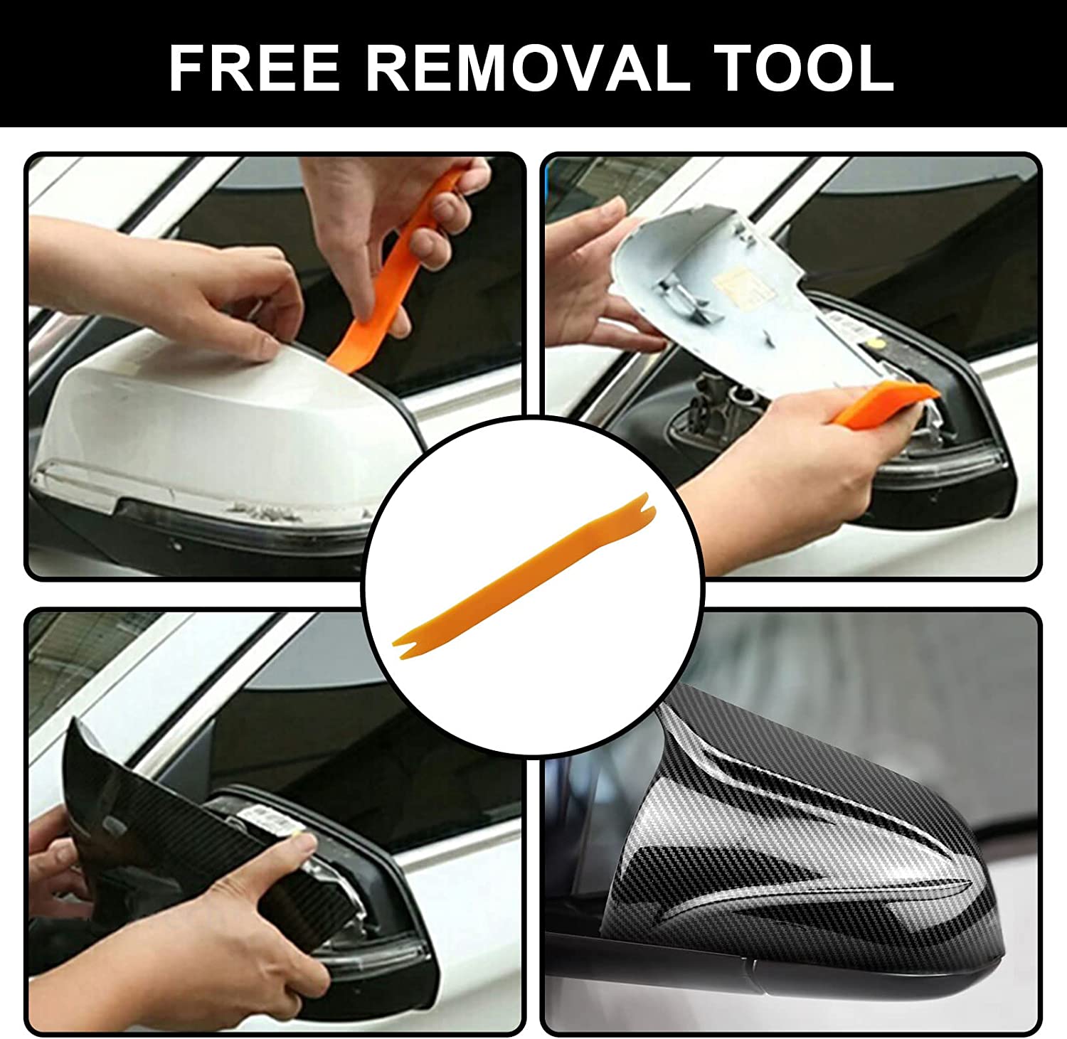 2 PCS Rearview Mirror Cover Cap Compatible with Tesla Model 3 Side Mirror Covers for Car Replacement Carbon Fiber Mirror Cover 2017—2021 and Car Open Pry Tool Accessories - Delicate Leather