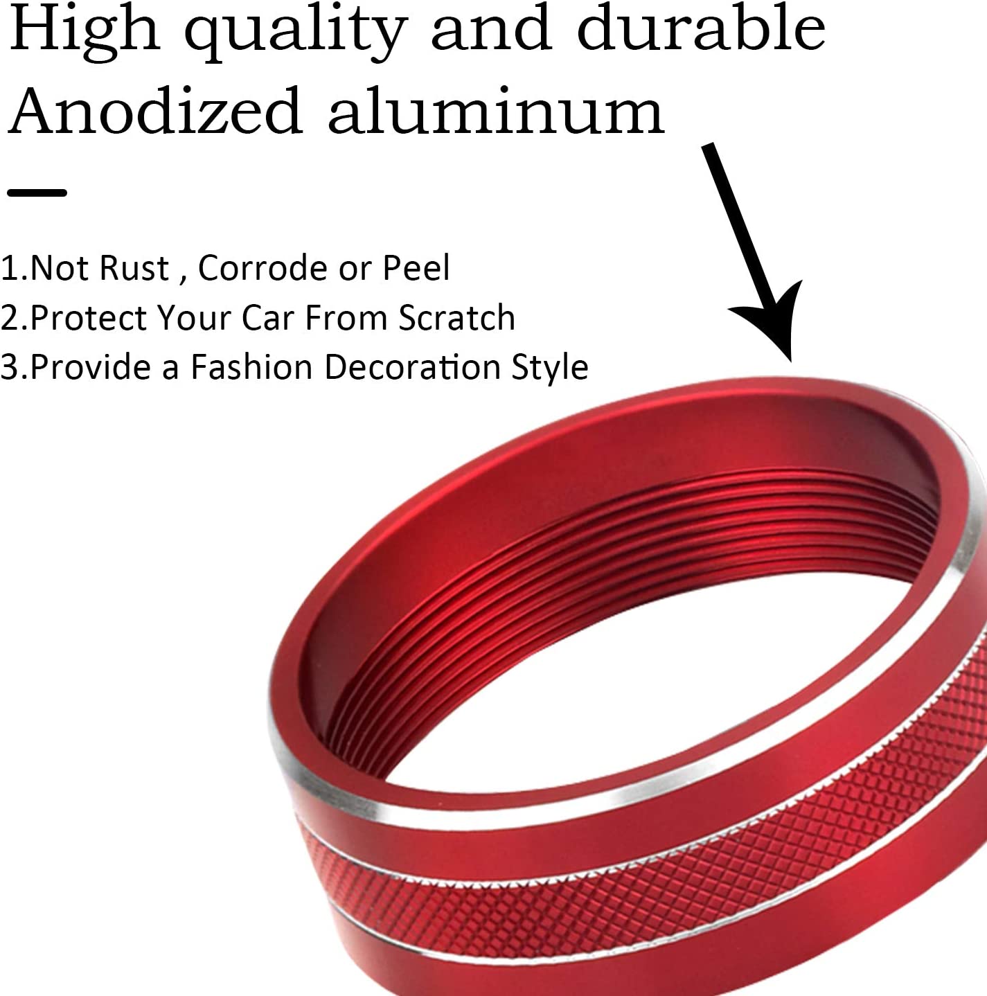 Air Conditioner Switch Volume Cover AC Climate Control Knob Ring Compatible with 2011-2018 Wrangler JK JKU/Dodge Challenger 2008-2014 (Red) - Delicate Leather