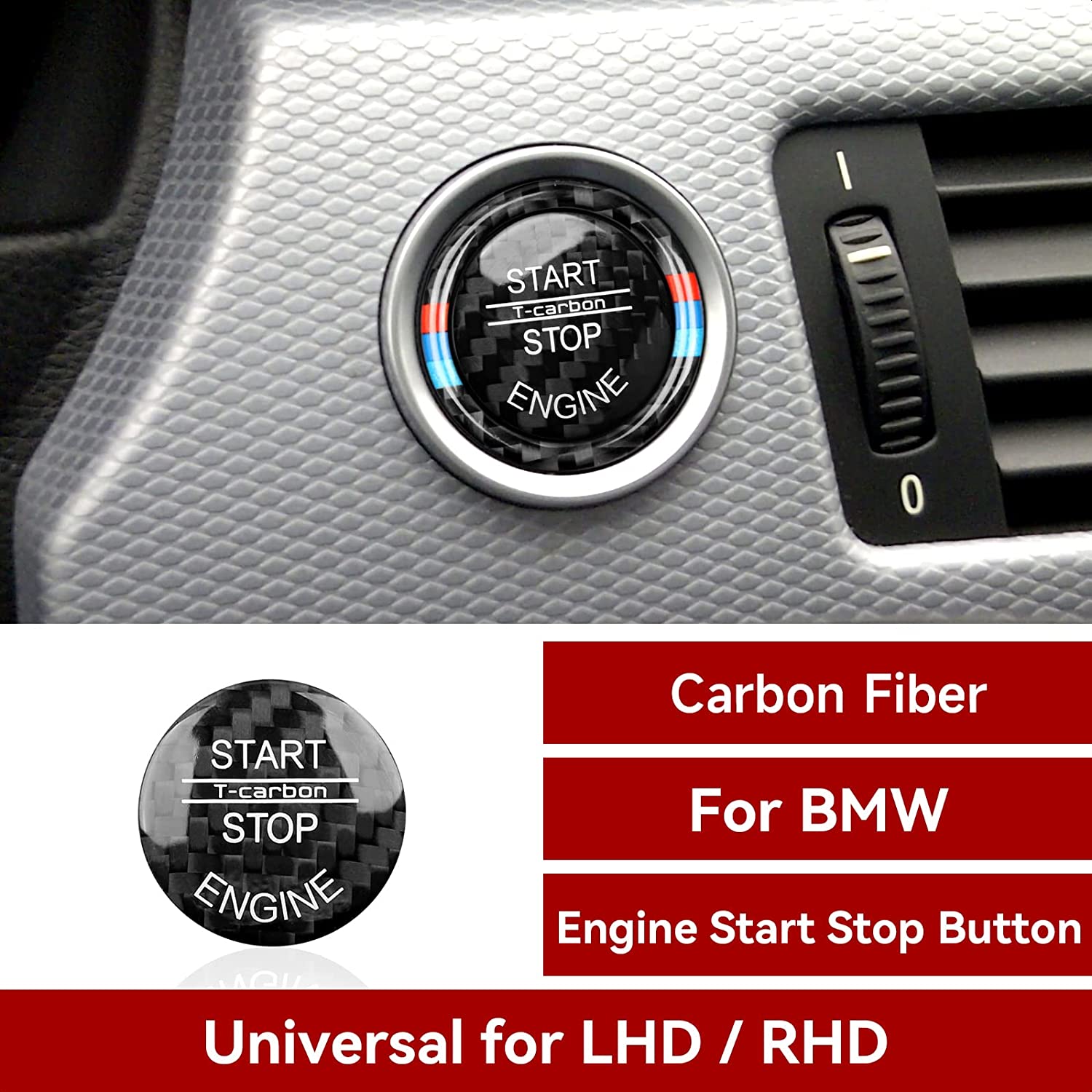Car Engine Start Stop Button Cover Carbon Sticker Decals Trim Push to Start Ignition Button fits for E90 E91 E92 E93 Interior Accessories - Delicate Leather