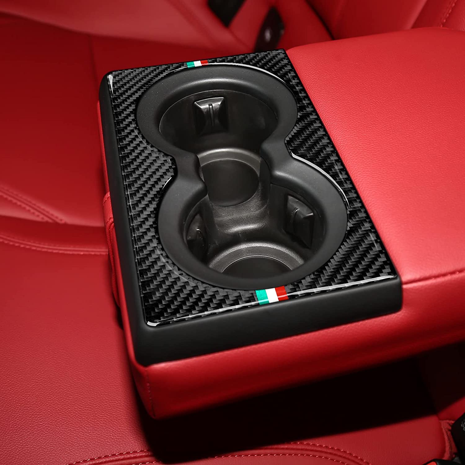 Car Cup Holder Frame Cover Trim Rear Row Carbon Fiber Decals Sticker Compatible with Giulia 2007 2008 2009 Auto Accessories - Delicate Leather