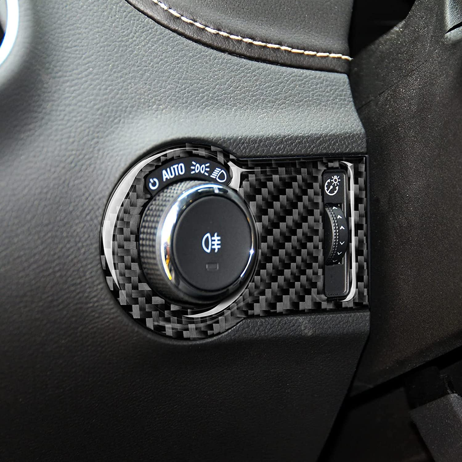 Car Headlight Switch Button Sticker Decal Carbon Fiber Interior Trim Cover for Camaro 2010 2011 2012 2013 2014 2015 Accessories - Delicate Leather