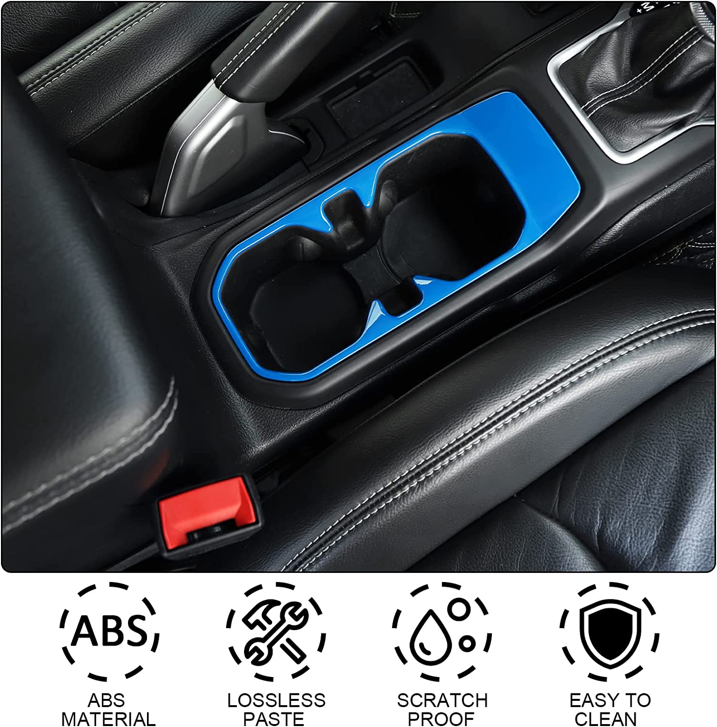 Front Water Cup Holder Trim Cover ABS Inner Accessories for Jeep Wrangler JL JLU 2018-2023 Gladiator JT Sport X Sahara Rubicon Light Blue - Delicate Leather