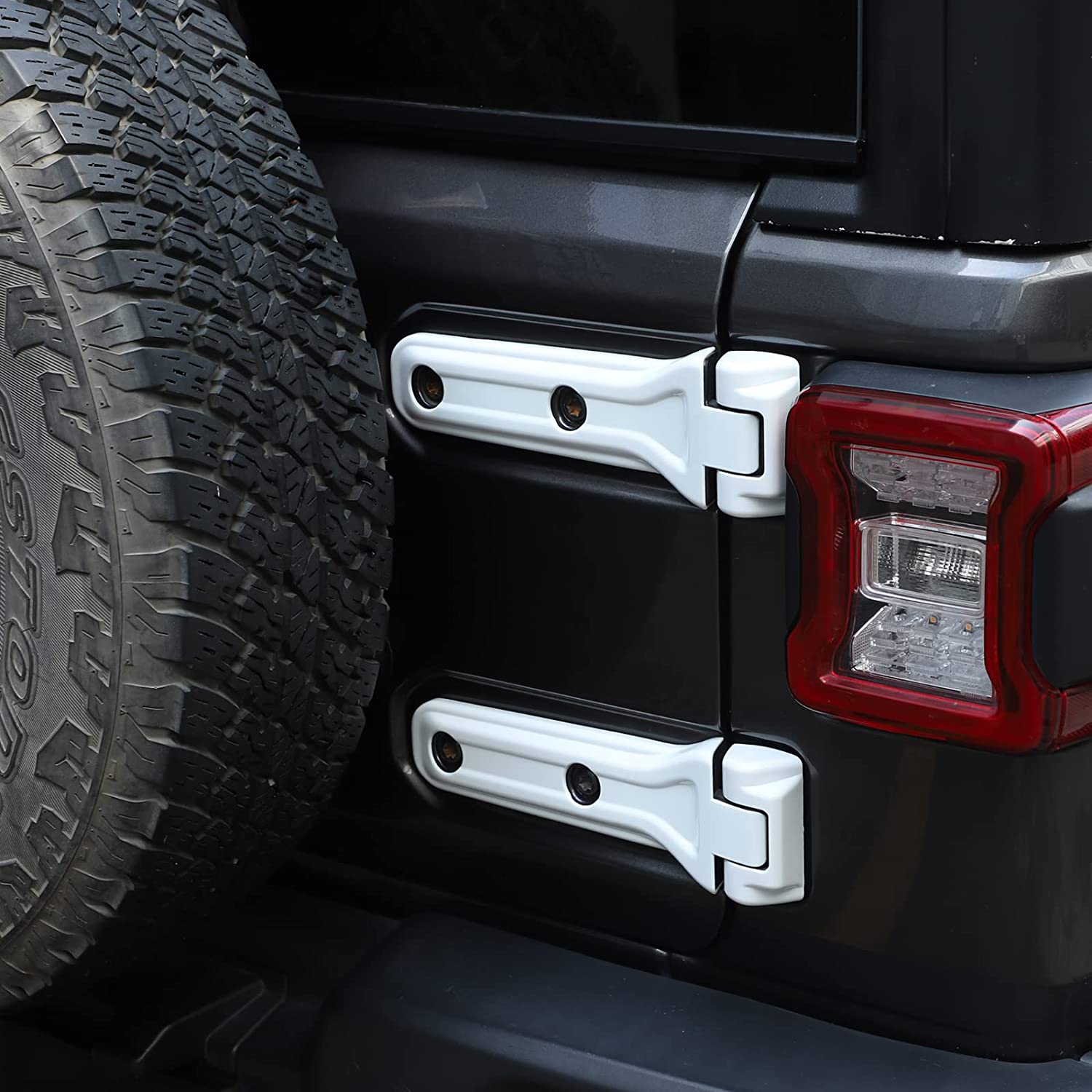 Tailgate Hinge Cover Spare Tire Bracket Rear Door Liftgate Trim Exterior Accessories for Wrangler JL JLU 2018-2022 UP Sport X Sahara Rubicon (White) - Delicate Leather