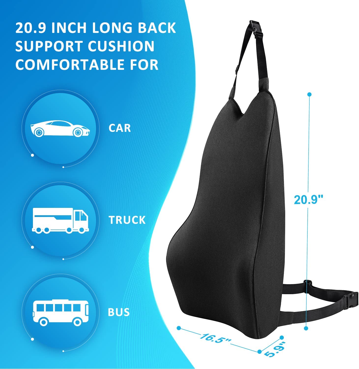 Lumbar Support Pillow for Car-Custom For Cars-Car Back Support-Memory Foam Car Lumbar Support for Driving Fatigue/Back Pain Relief - Dual Straps Better Fix The Car Cushion - Delicate Leather