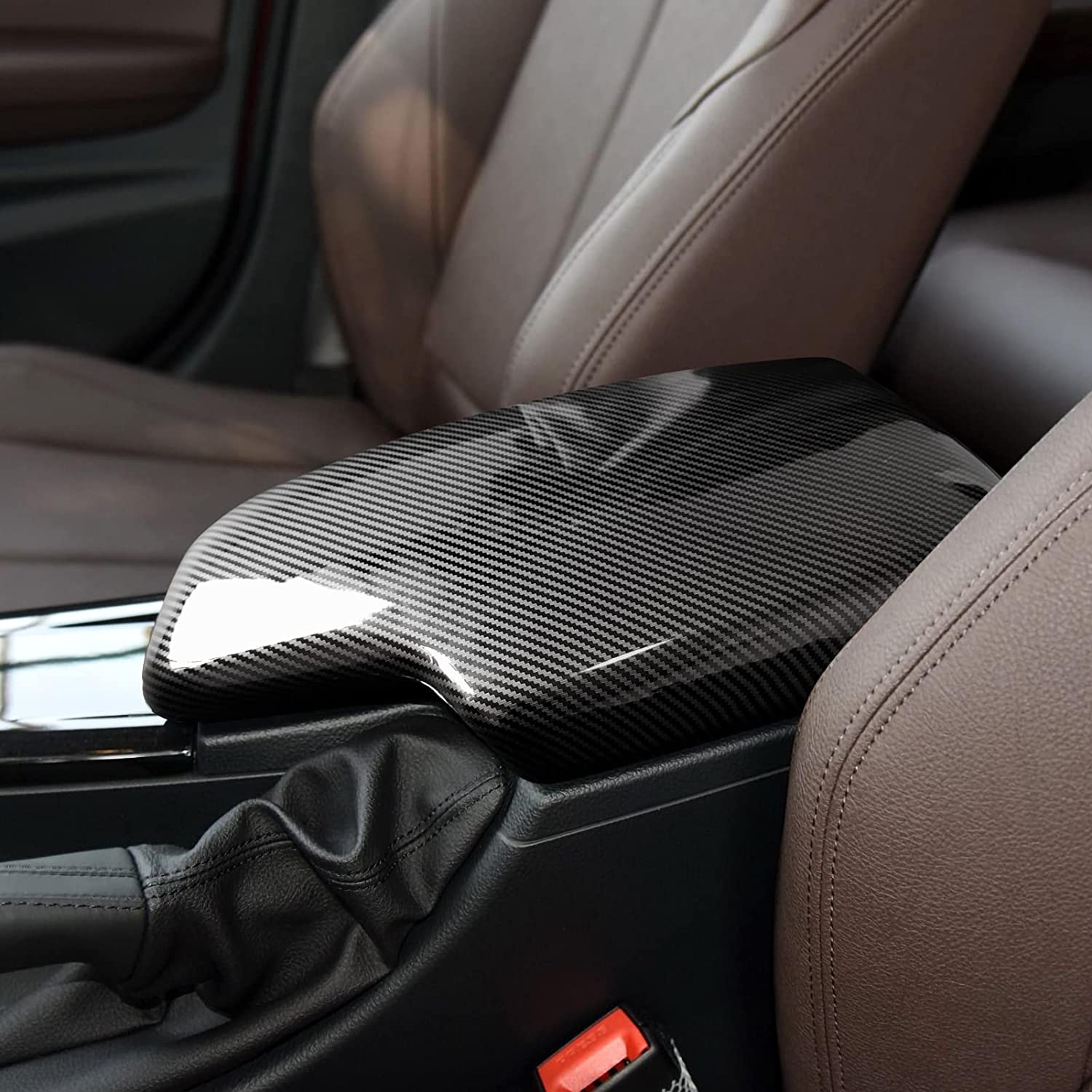 Car Armrest Cover Lid Storage Box Sticker Carbon Color ABS Decal Trim fits for F30 2012 2013 2014 2015 2016 2017 2018 2019 - Delicate Leather