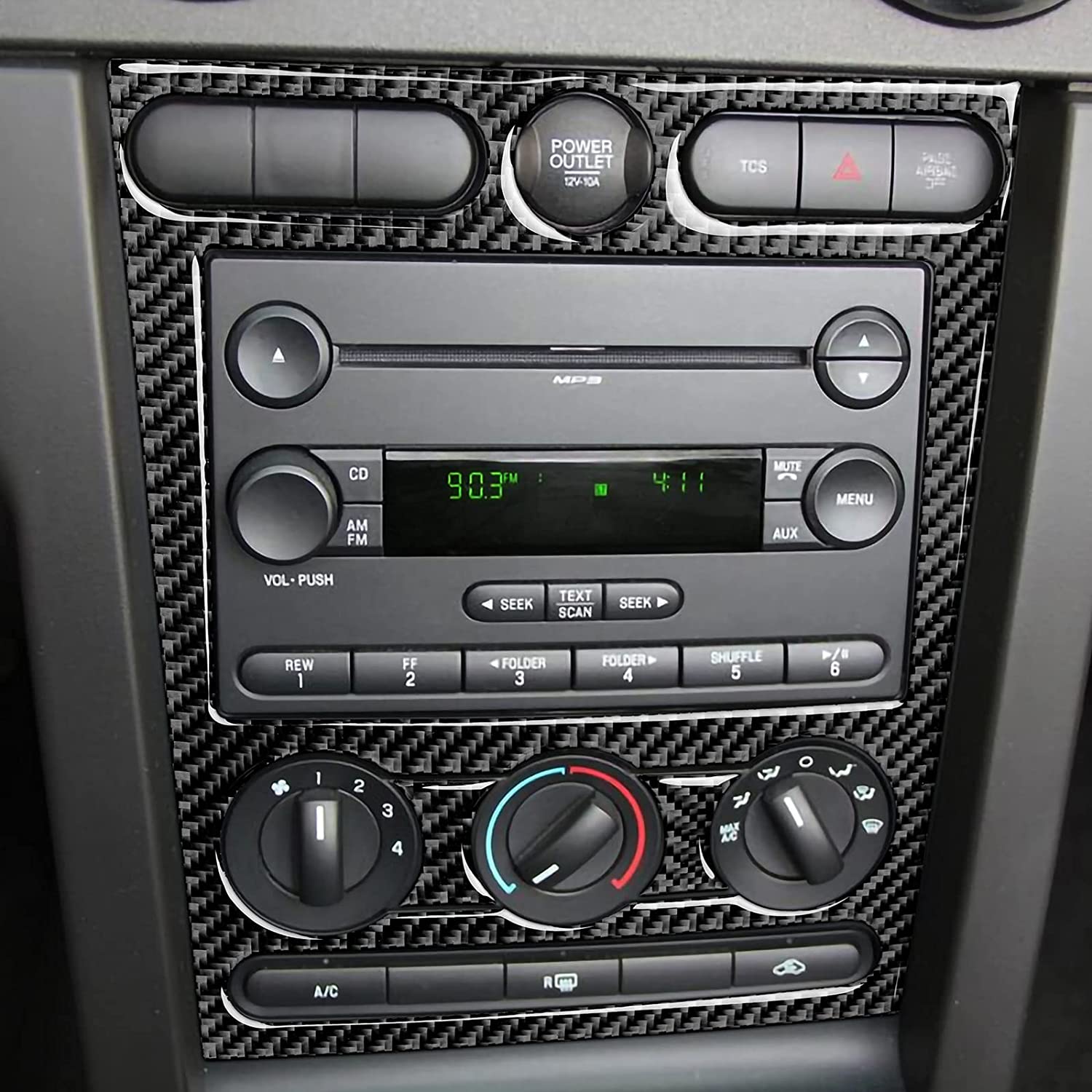 Car Center Console CD Panel Sticker Decal Carbon Fiber Interior Trim Cover Compatible with GT 2005 2006 2007 2008 2009 S197 Accessories - Delicate Leather