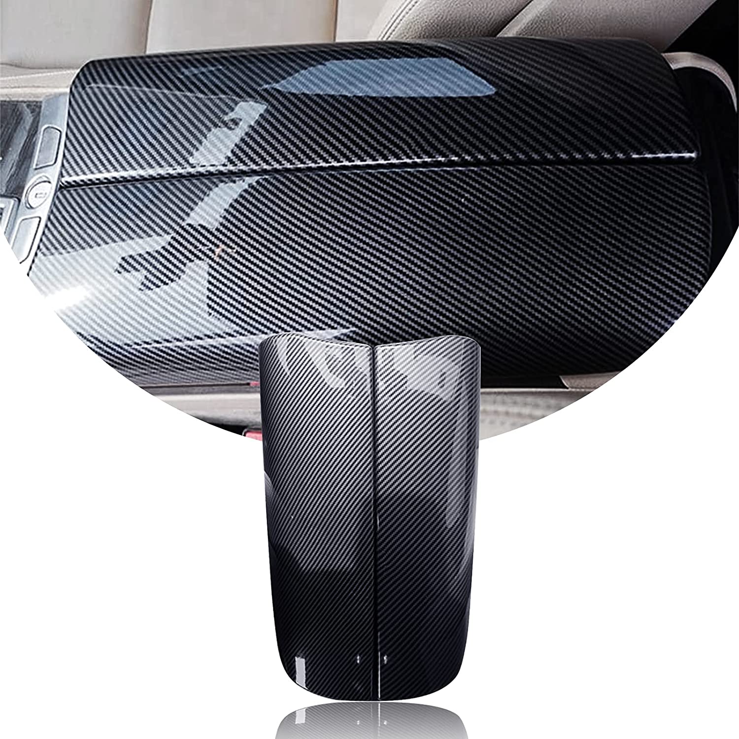 Center Armrest Box Cover for F01 F02, Carbon Fiber Console Box Storage Box Trim Covers for 7 Series 2009-2015 - Delicate Leather