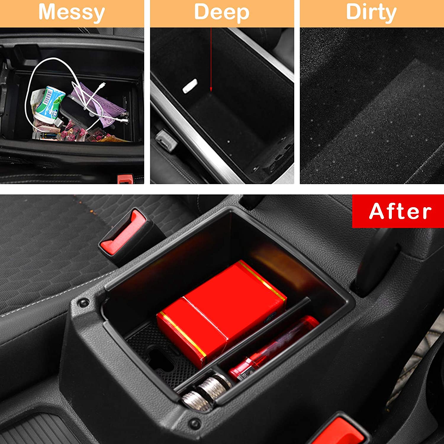 Centre Console Organizer Tray for Tiguan 2018-2022 and VW Taos 2022, Center Armrest Storage Box with Coin Holder, Glove Compartment Container for VW Tiguan and Taos - Delicate Leather