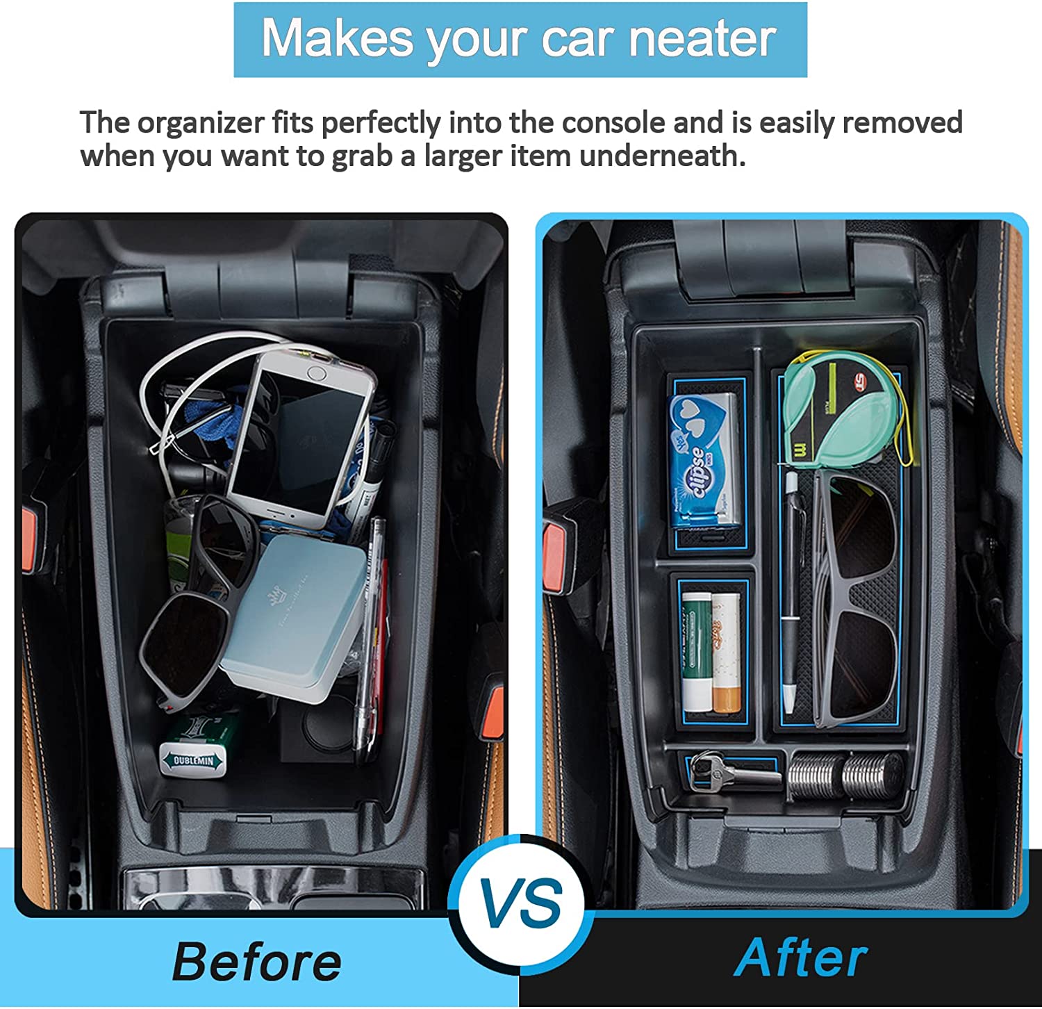 Center Console Organizer Sport 2021 2022 Accessories, Long Compartment Armrest Box Storage Tray Coin Container - Delicate Leather