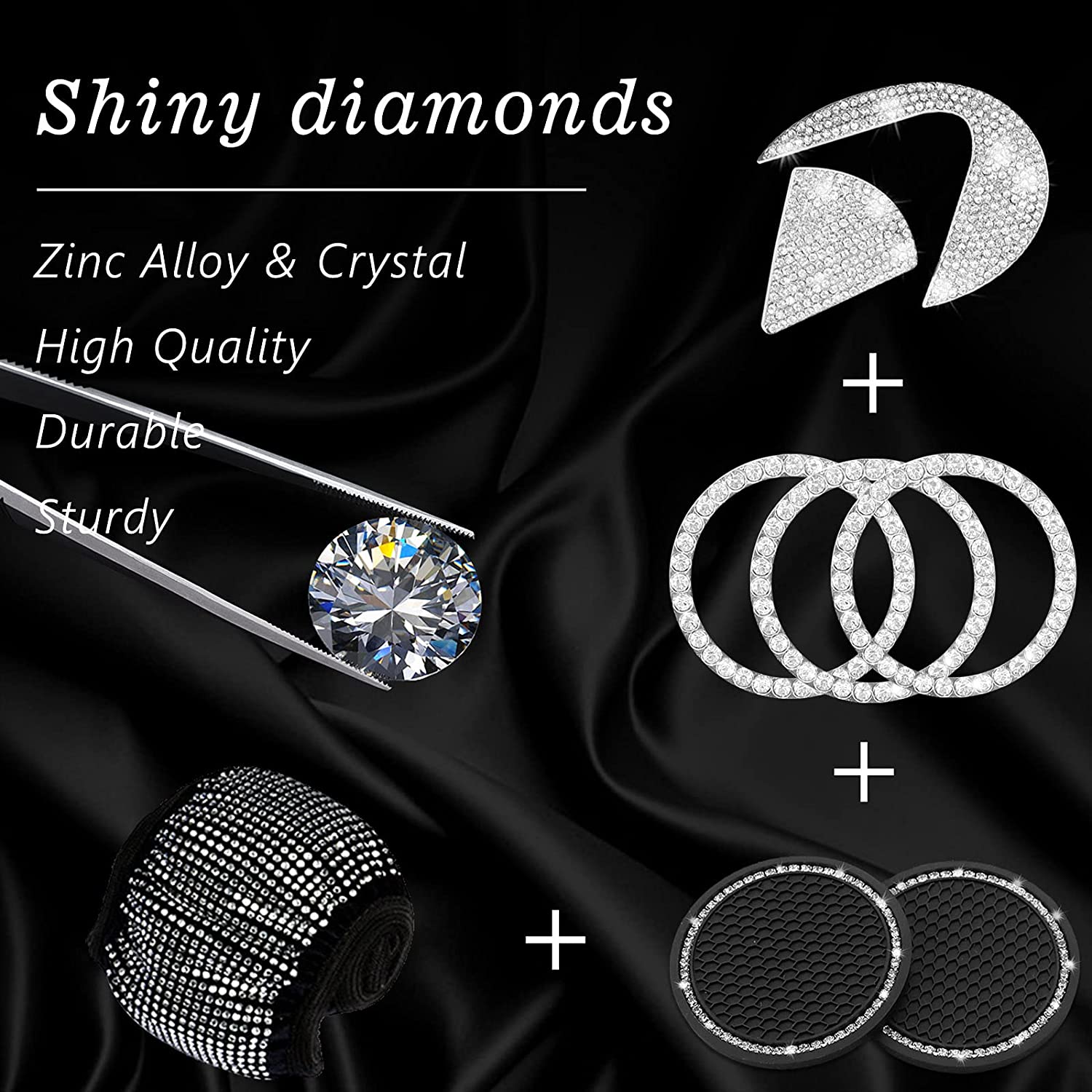 Steering Wheel Cover for Women Bling Crystal Diamond Sparkling Car Accessories Fit for ES RX LS is CT LX GS LC RC GS-F RC-F Rhinestone Decals Steering Wheel Cover Universal Fit 15 Inch - Delicate Leather