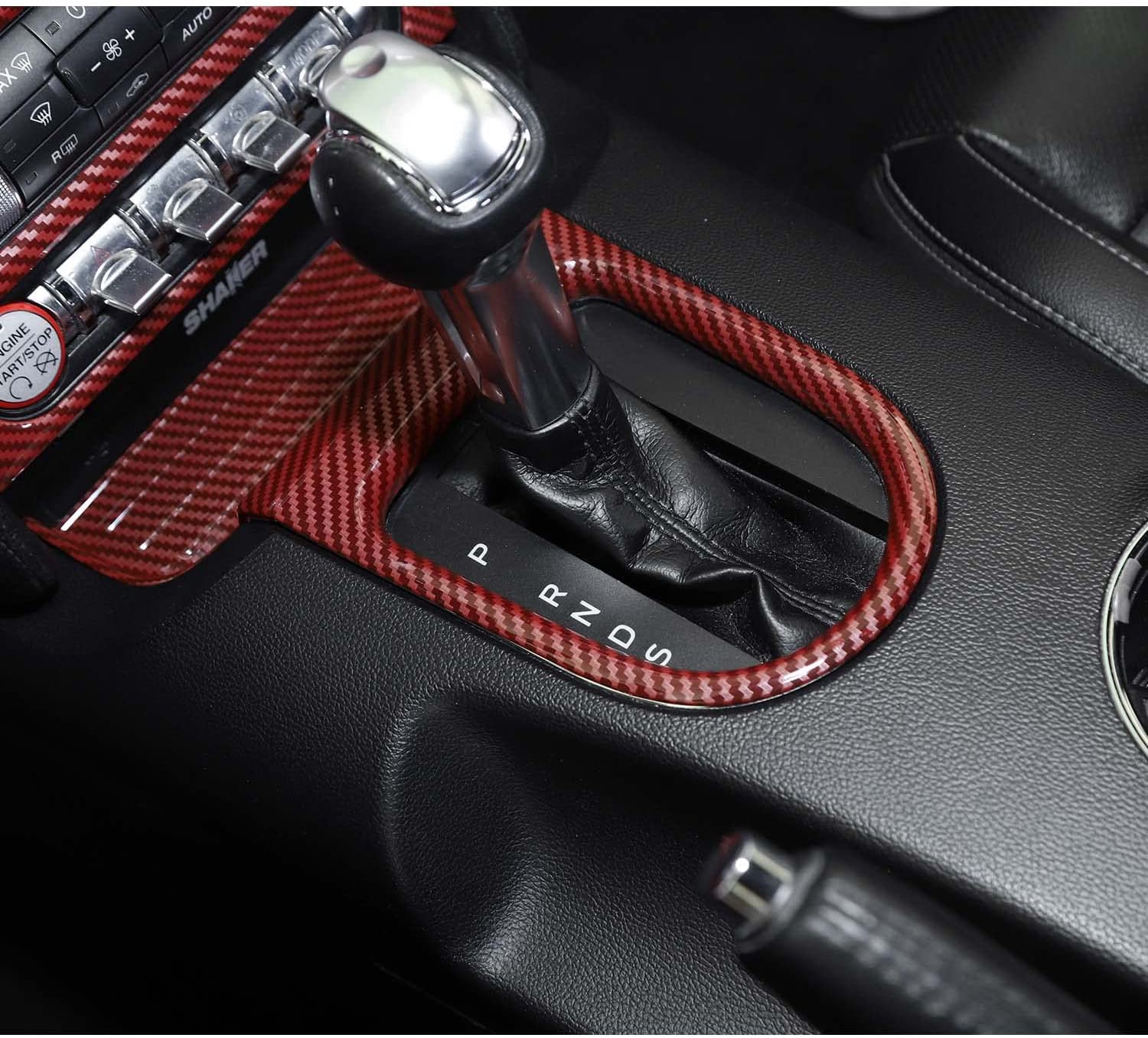 Gear Shift Panel Frame Cover Interior Trim Sticker Accessories for Ford Mustang 2015 2016 2017 2018 2019 2020 2021 2022 - Delicate Leather