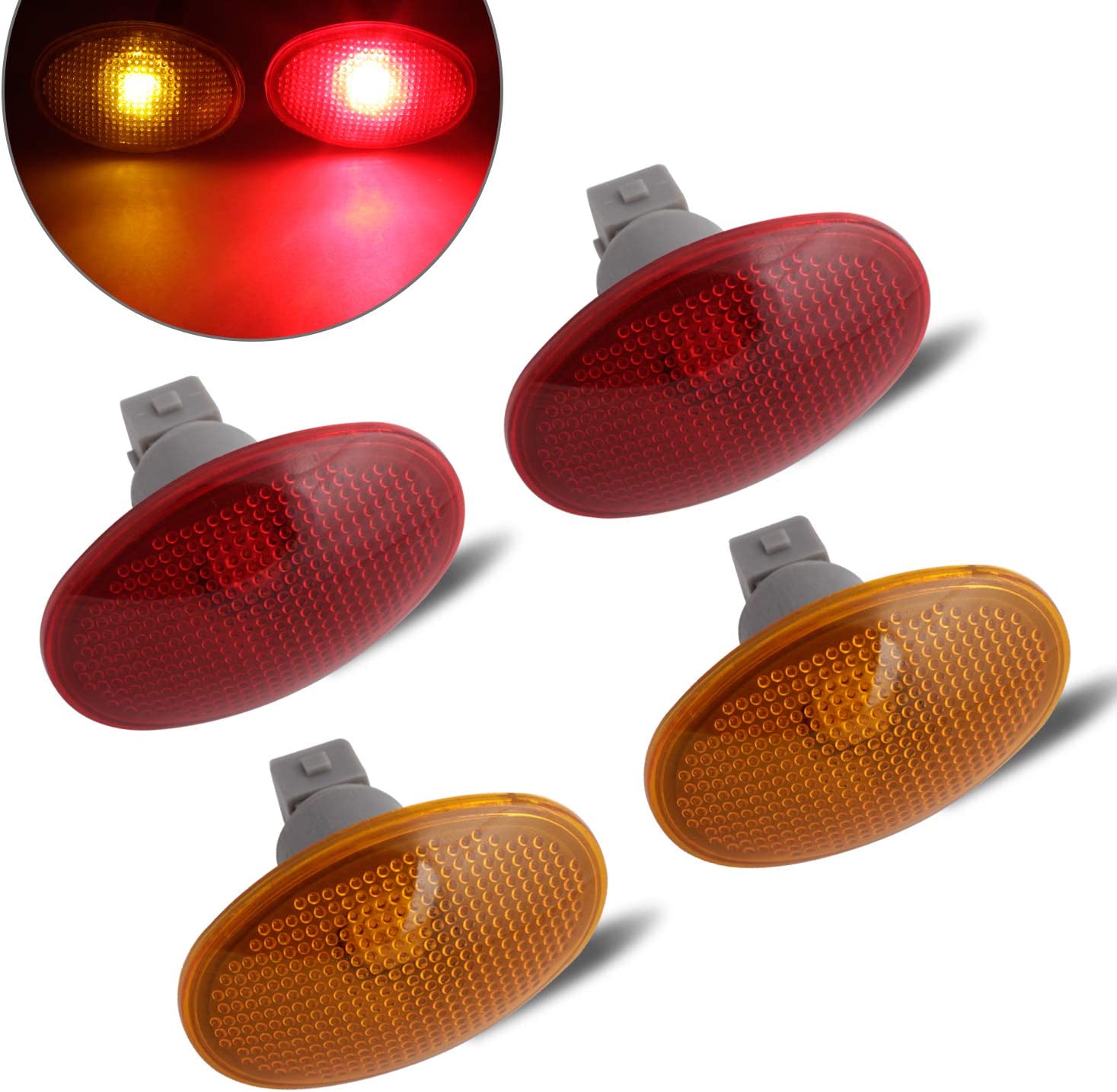 Dually Bed Fender Side Marker Lights Amber Red Sidemarker Lamps Replacement Compatible with 1999 to 2010 - Pack of 4 (orange and red) - Delicate Leather