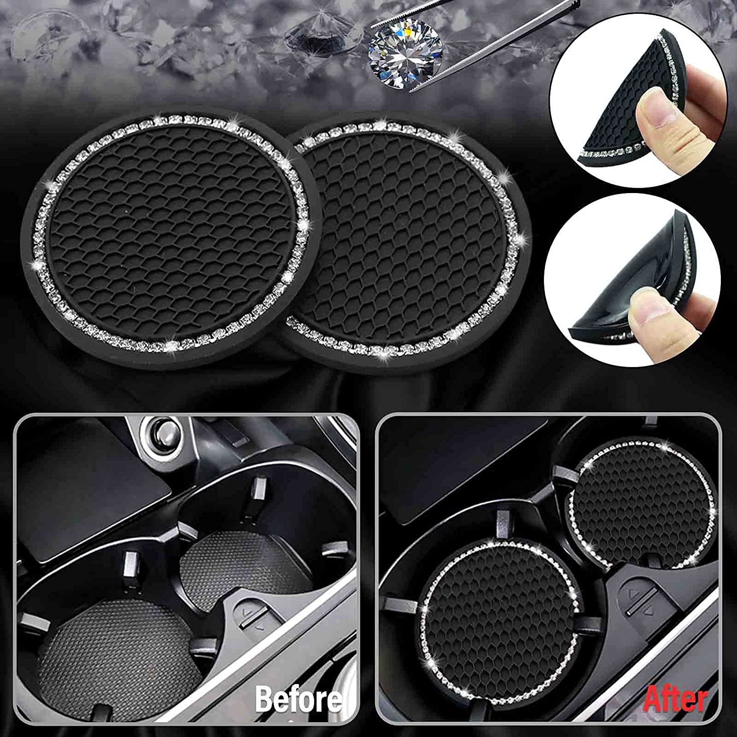 Steering Wheel Cover for Women Bling Crystal Diamond Sparkling Car Accessories Fit for ES RX LS is CT LX GS LC RC GS-F RC-F Rhinestone Decals Steering Wheel Cover Universal Fit 15 Inch - Delicate Leather