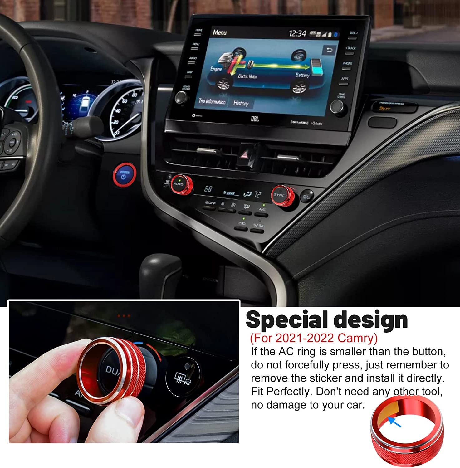 3Pcs Compatible with Camry 2023 2022 2021 Accessories Car Auto Air Conditioning AC Button Cover Trims with Engine Start Stop Push Button Switch Cover Ring Sporty - Delicate Leather