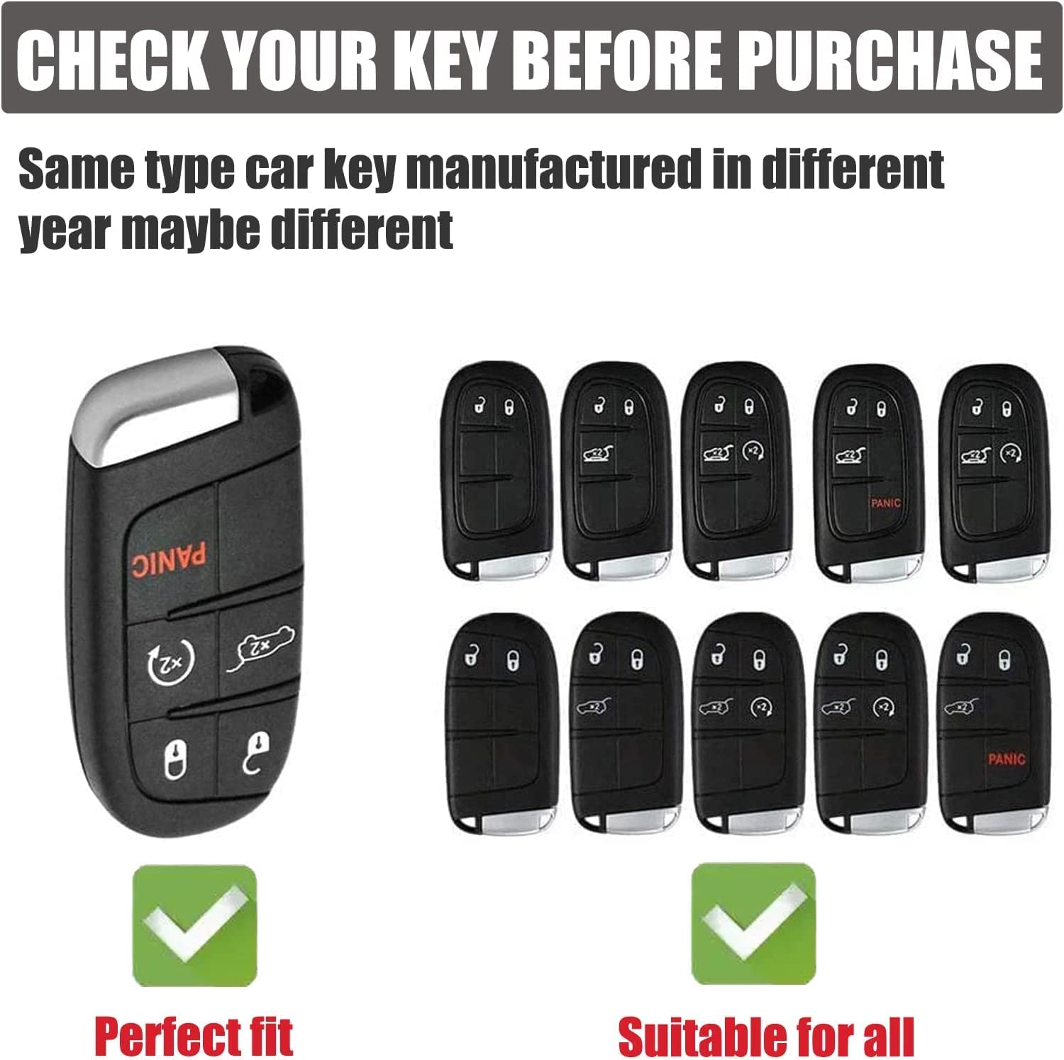 Jeep Key Fob Cover with Keychain Lanyard Compatible with Grand Cherokee Renegade Wrangler Patriot Grand Commander Smart Key Holder - Delicate Leather