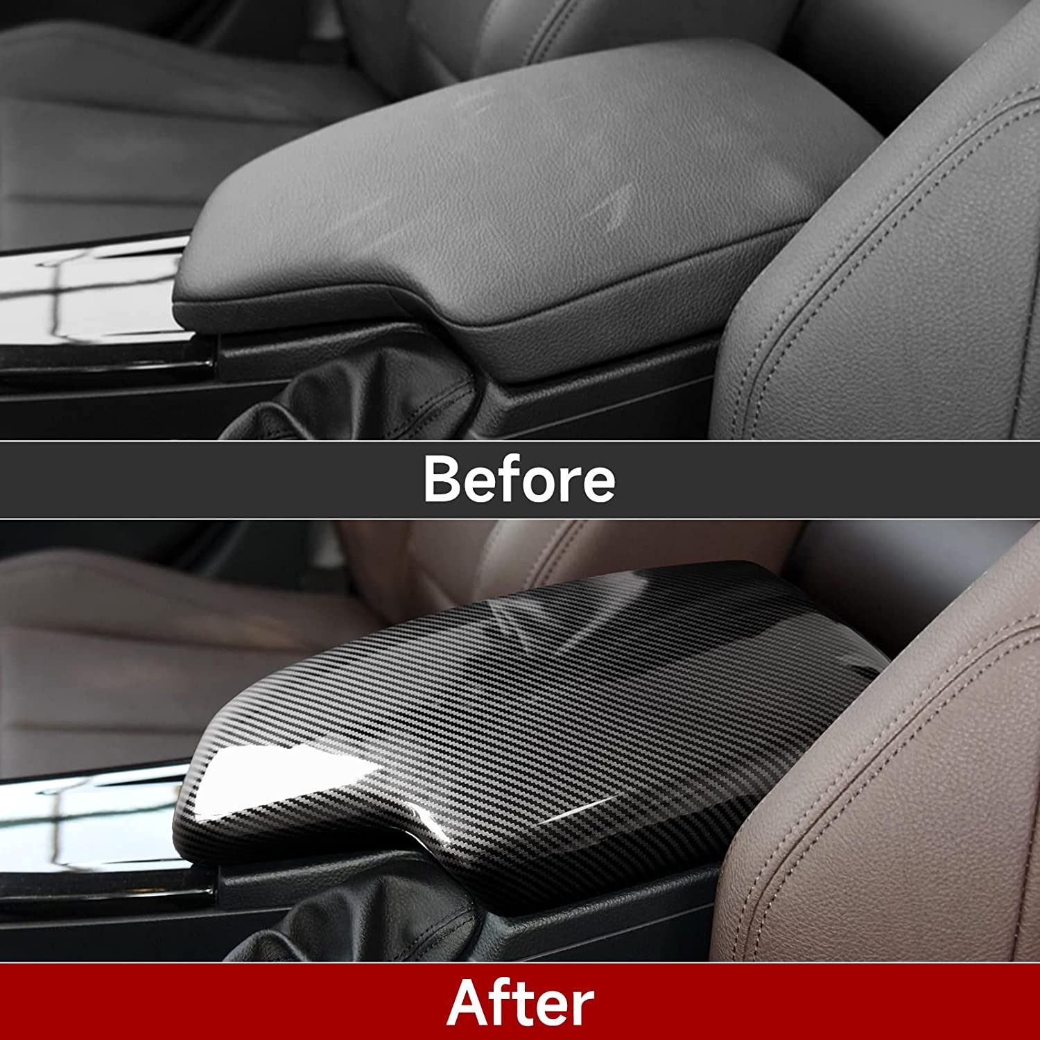 Car Armrest Cover Lid Storage Box Sticker Carbon Color ABS Decal Trim fits for F30 2012 2013 2014 2015 2016 2017 2018 2019 - Delicate Leather