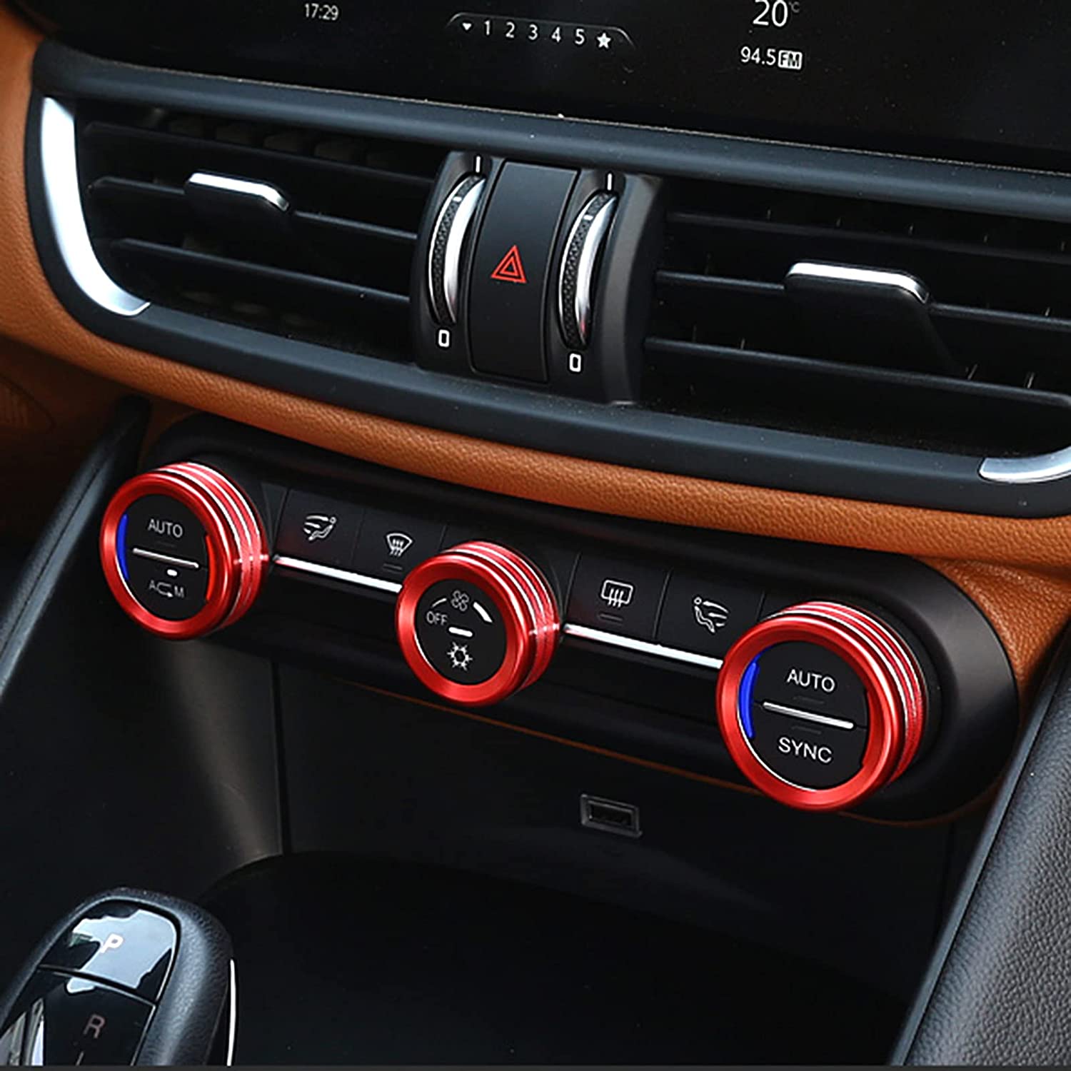 3PCS Car AC Knob Trim Air Conditioner Audio Cover Rotary Decoration Ring Sticker Decal Compatible with Giulia Stelvio 2017 2018 2019 Car Accessories - Delicate Leather