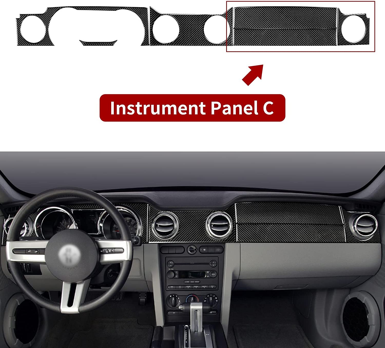 Car Copilot Air Vent Panel Stickers Decal Carbon Fiber Interior Trim Cover Compatible with Mustang GT 2005 2006 2007 2008 2009 S197 Car Accessories - Delicate Leather