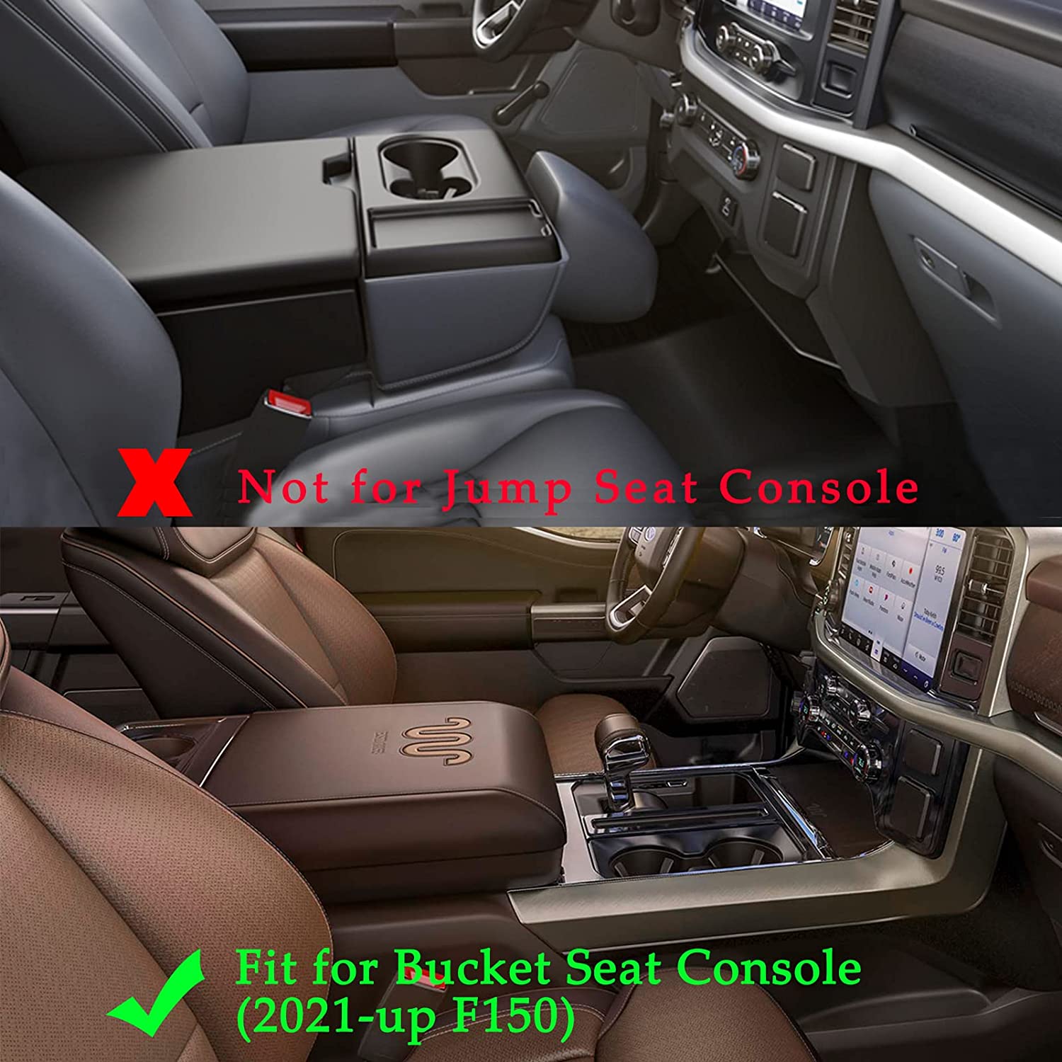 Center Console Organizer Compatible with F150 Accessories 2022 2021,Center Console Tray for F-150 Interior Accessories, Matte Black -(Full Console w/Bucket Seats ONLY) - Delicate Leather