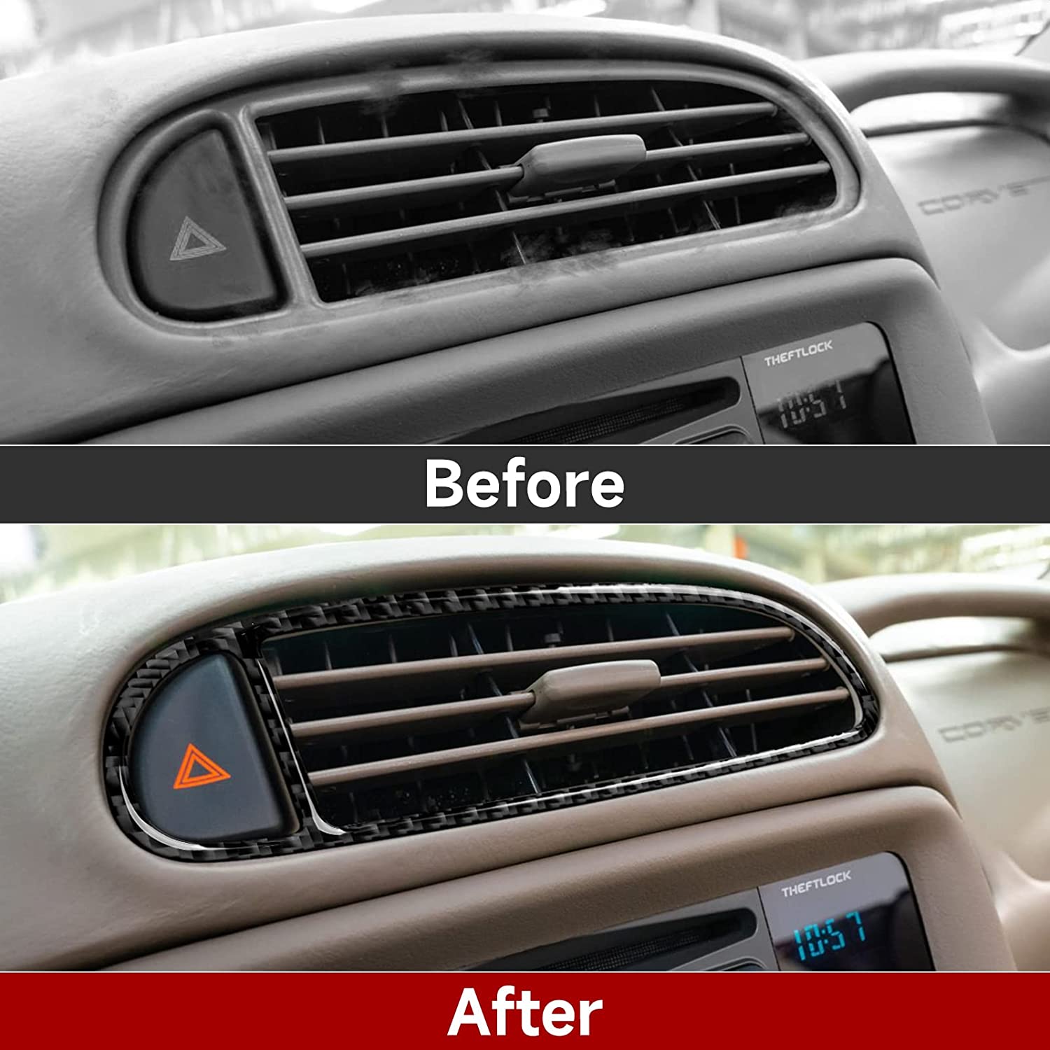 Carbon Fiber Car Central Air Outlet Sticker Decal Interior Trim Cover for C5 1998 1999 2000 2001 2002 2003 2004 Accessories - Delicate Leather