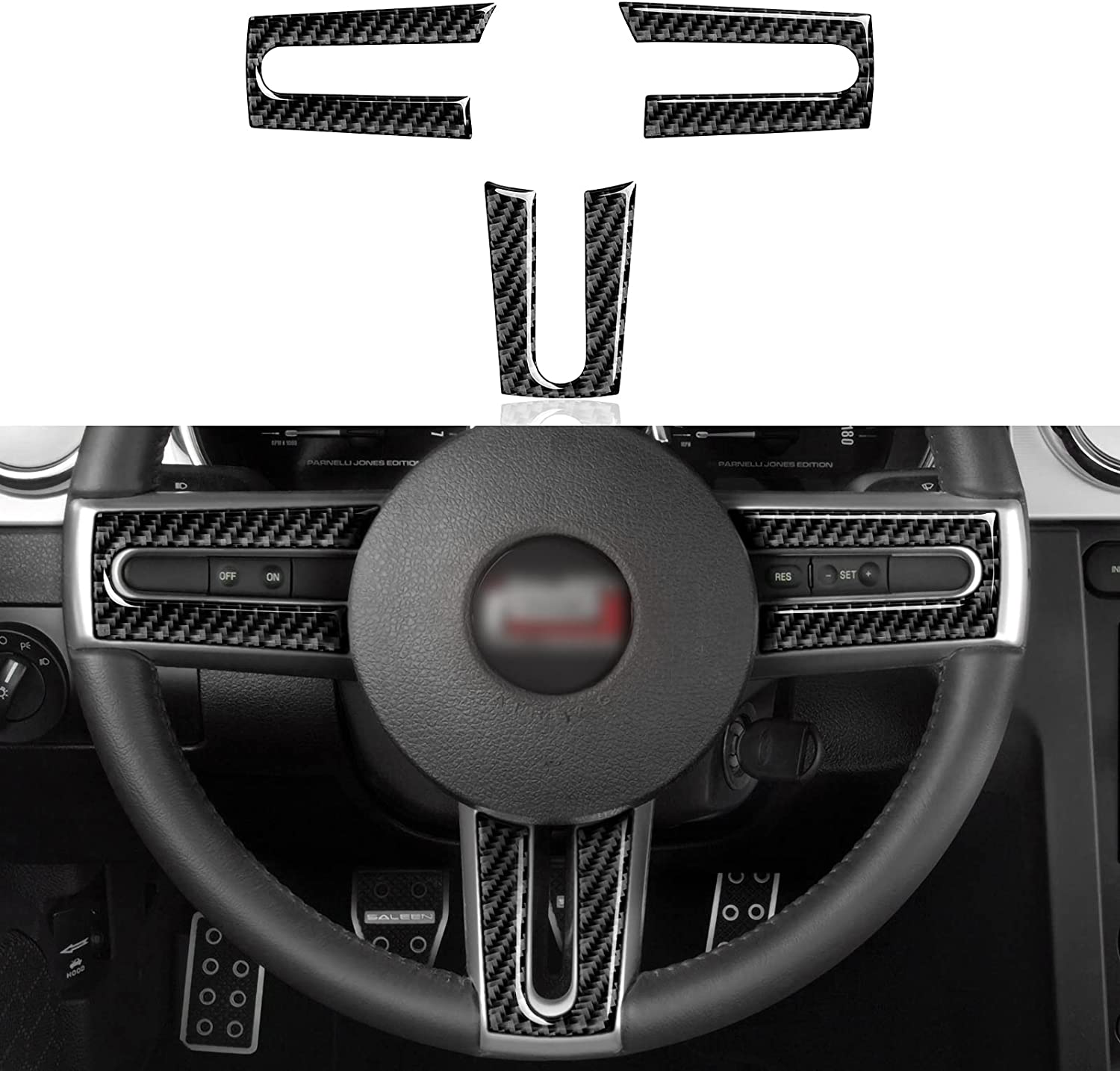 Carbon Fiber Car Interior Steering Wheel Trim Sticker Decal Cover for Mustang GT 2005 2006 2007 2008 2009 S197 Car Accessories - Delicate Leather