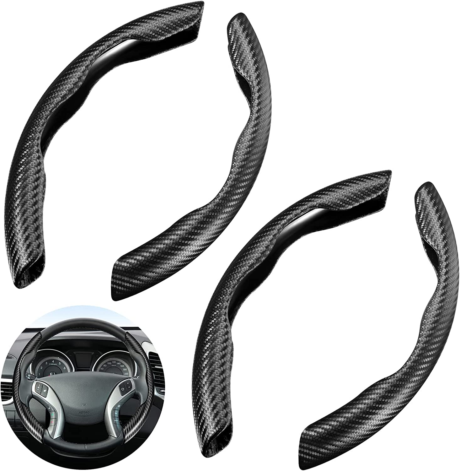 2 Sets Steering Wheel Cover Car Carbon Fiber Steering Wheel Cover for Women and Men Safe and Non Slip Car Accessory, Car Wheel Cover Universal Fit for Most Car Wheel Protector - Delicate Leather