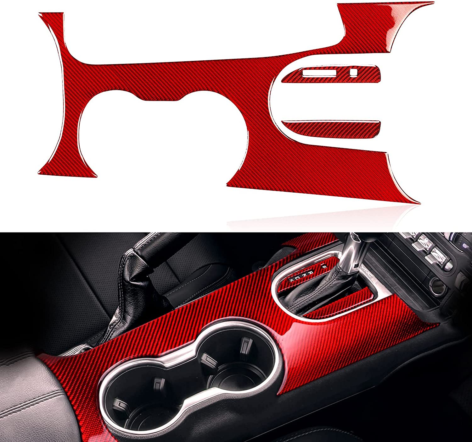 Car Gear Shift Box Panel Sticker Decal Carbon Fiber Interior Trim Cover Compatible with Mustang 2015 2016 2017 2018 2019 2020 Accessories - Delicate Leather