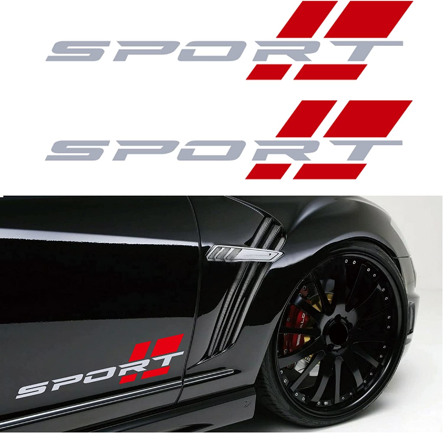 2 Pcs 16 Inch Matte Black Sport Letter Logo Vinyl Decal Sticker Fit for All Cars Side