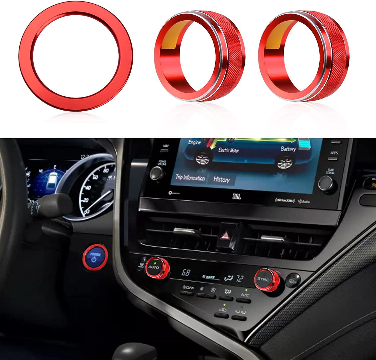 3Pcs Compatible with Camry 2023 2022 2021 Accessories Car Auto Air Conditioning AC Button Cover Trims with Engine Start Stop Push Button Switch Cover Ring Sporty - Delicate Leather