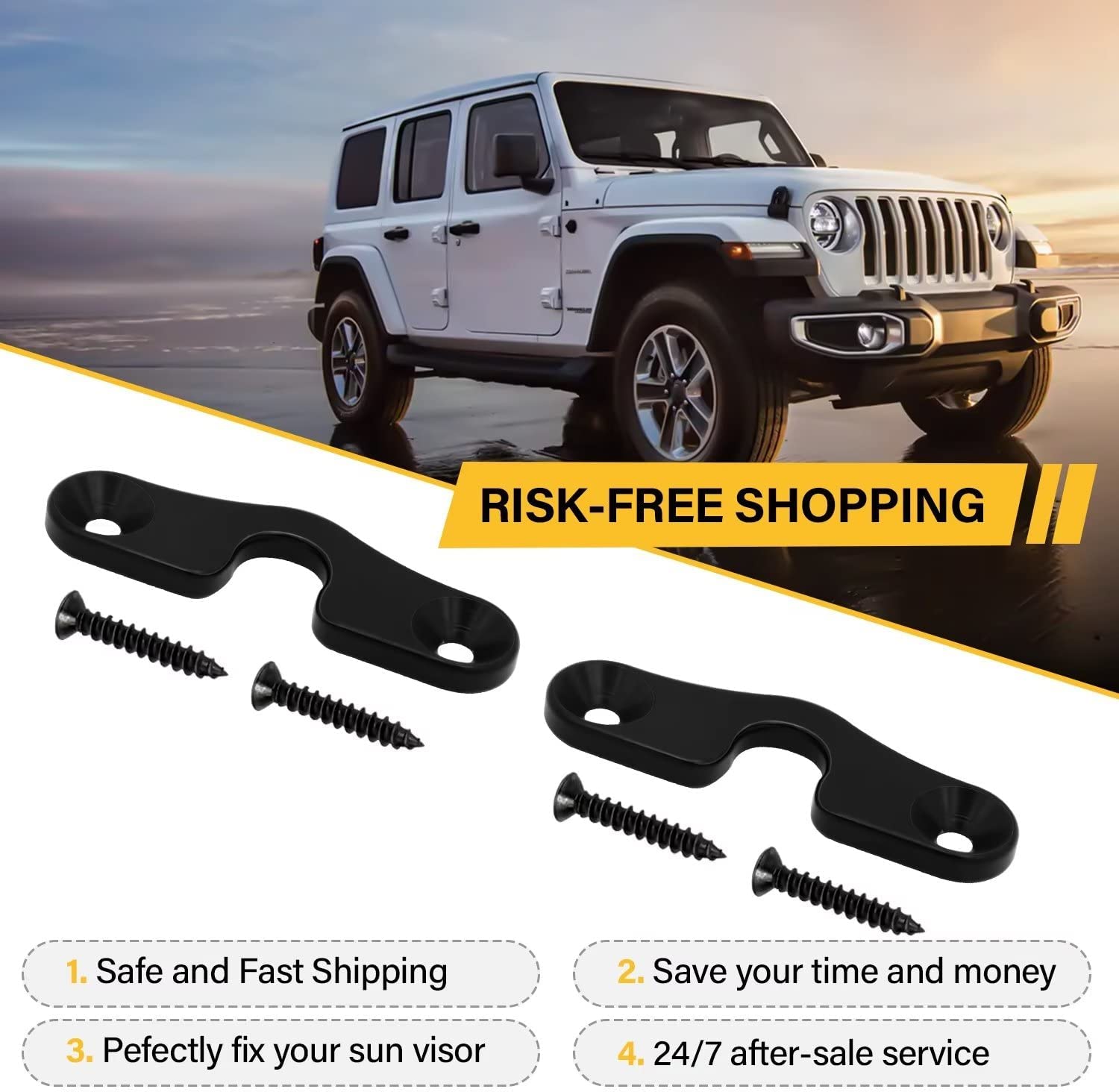 Sun Visor Repair Kit Heavy Duty Sun Visor Clips Compatible with Wrangler JK & JL 2018-2022/ Gladiator 2020-2022 (2 Pack) - Delicate Leather